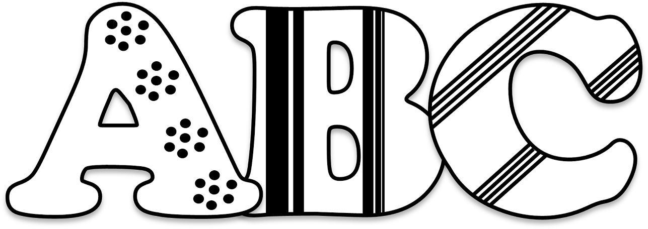 風格化字母 A B C 壁紙 — 黑色背景上帶有鮮明圖案的粗體白色字母ABC。