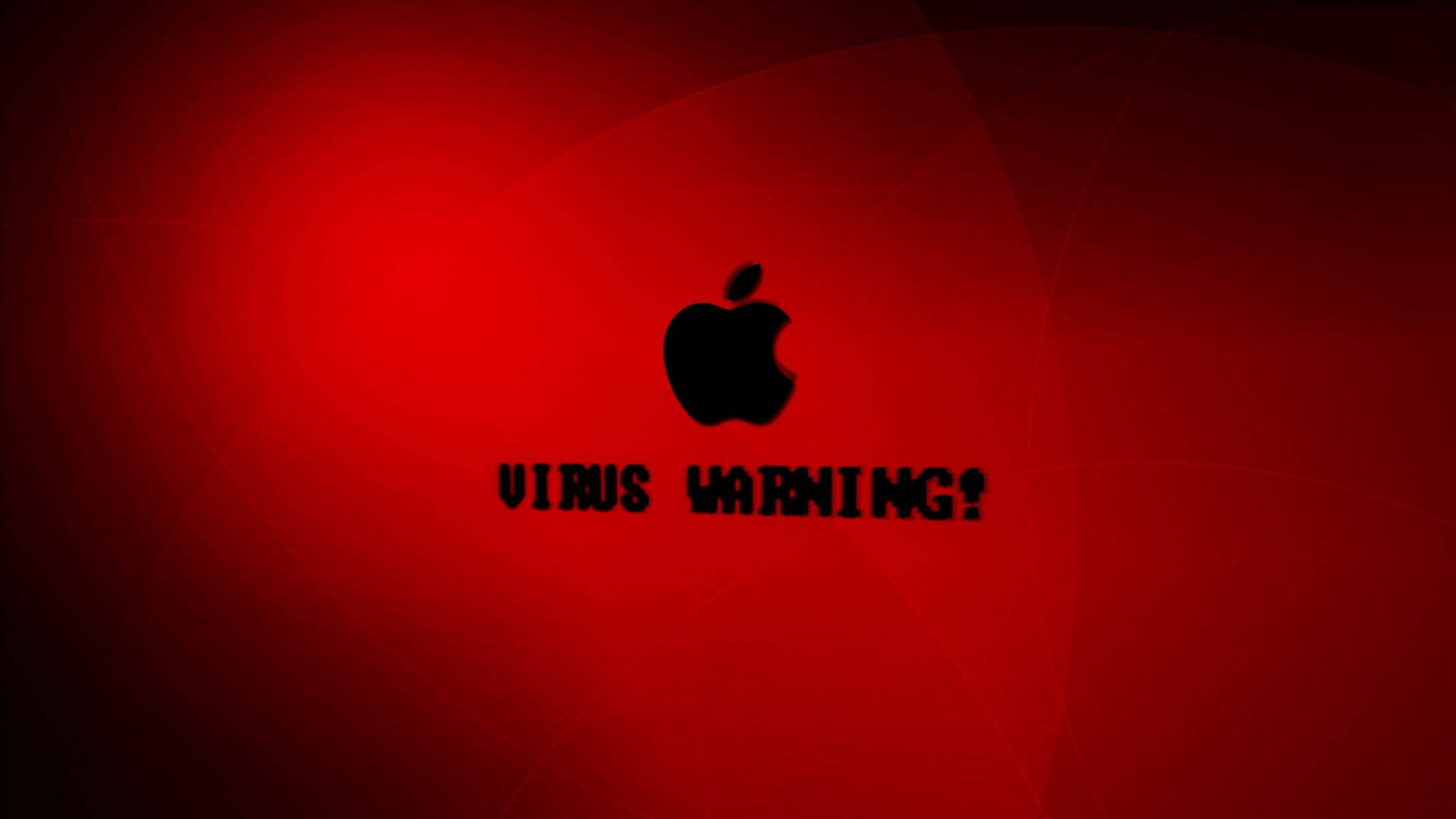 Apple標誌帶有病毒警告文字在紅色數位背景上。