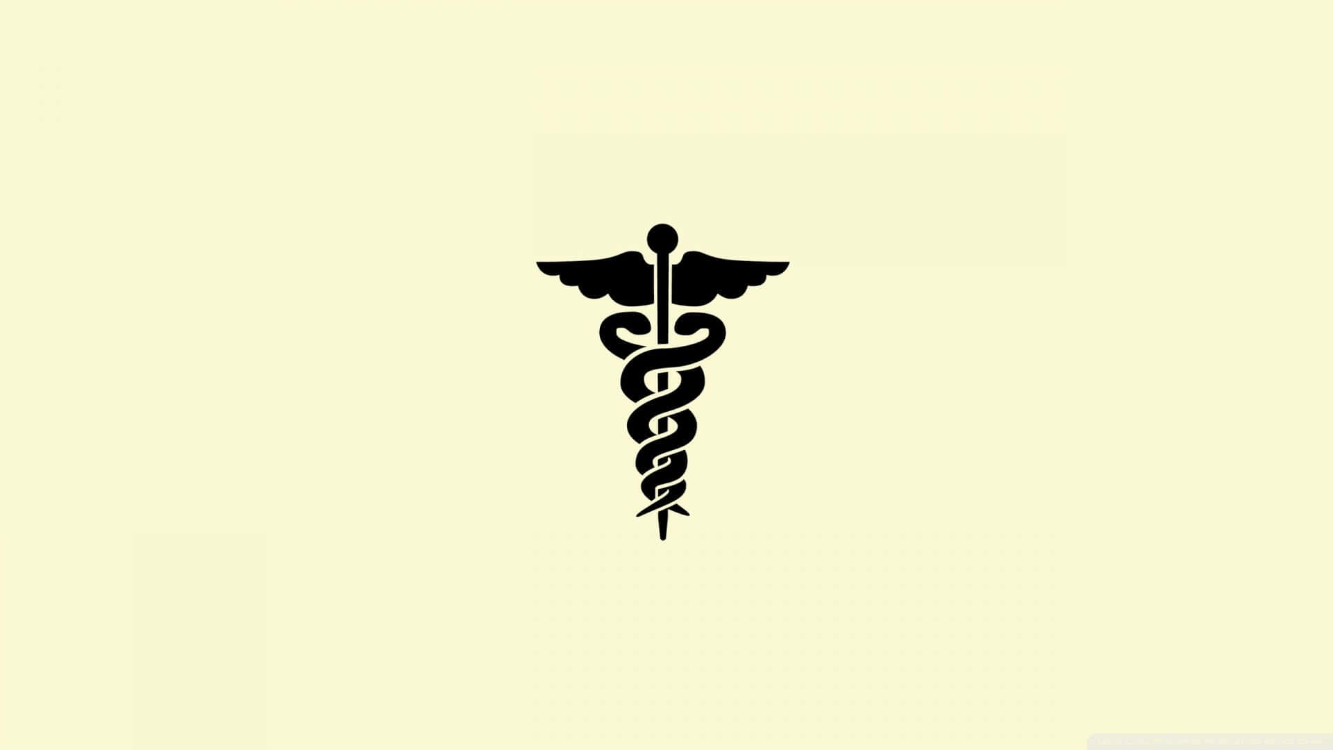 Medicina 桌布 壁紙 — 一個黑色醫療符號卡杜凱斯，居中於帶有柔和漸變的淡黃色背景上。