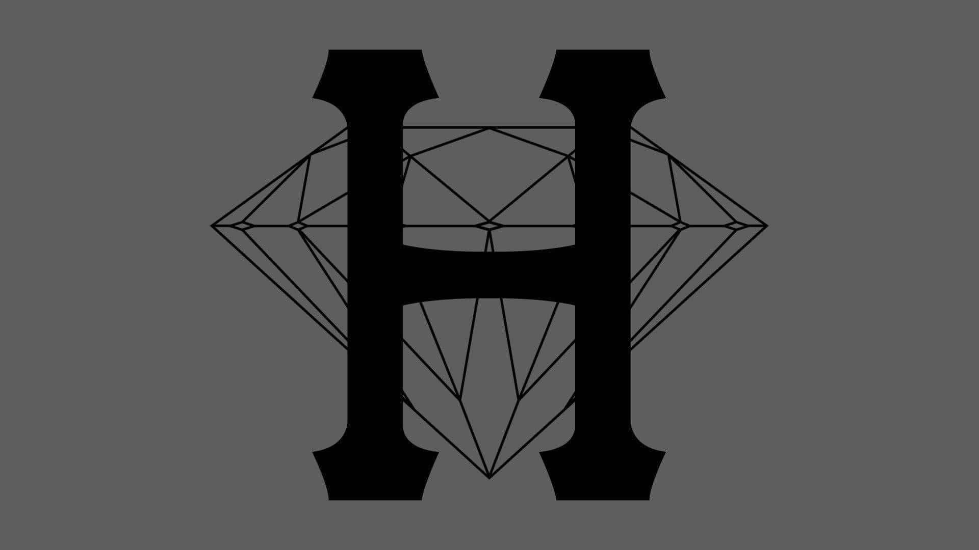  壁紙 — 一個粗體黑色字母 H 疊加在幾何菱形輪廓上，背景為純灰色。