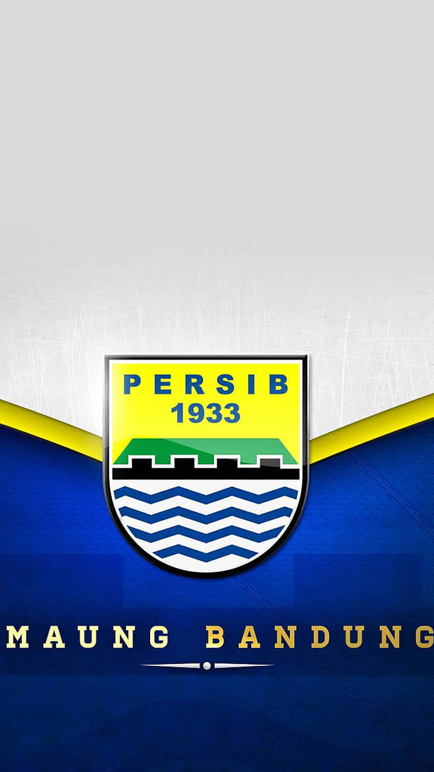  壁紙 — 一個大膽嘅Persib Bandung足球會徽章，置中喺藍黃漸變背景上，帶有金屬質感。