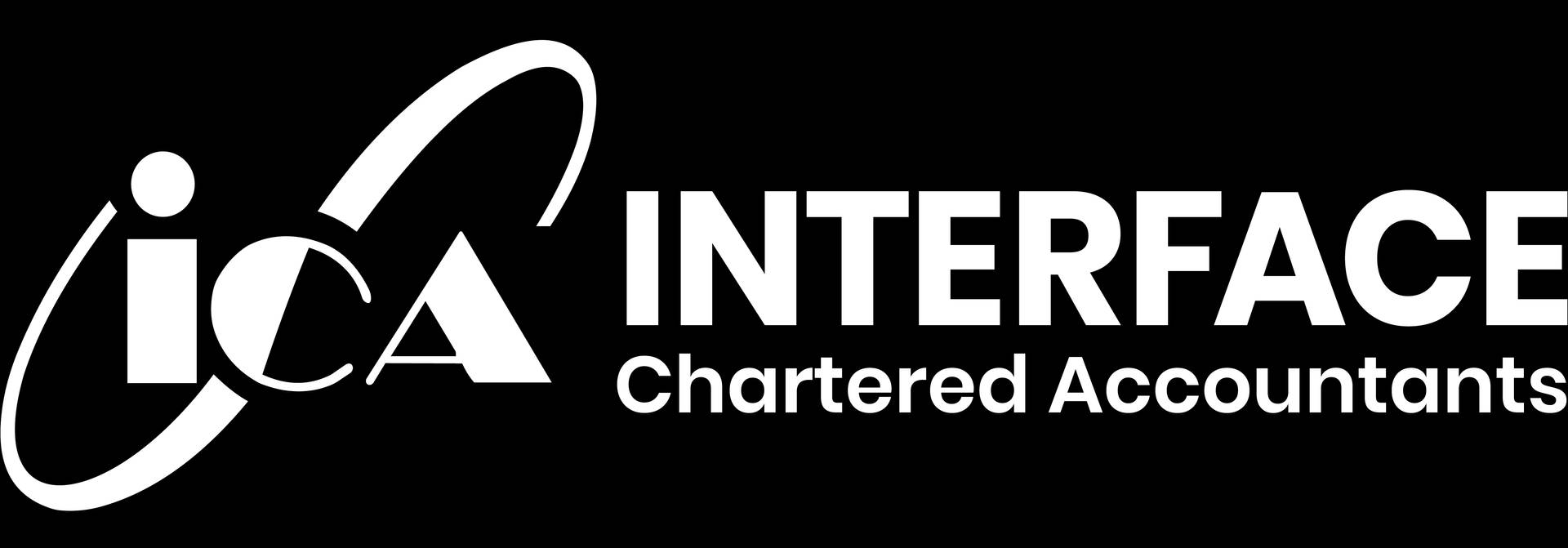 黑色背景上的白色 ICA Interface Chartered Accountants 標誌