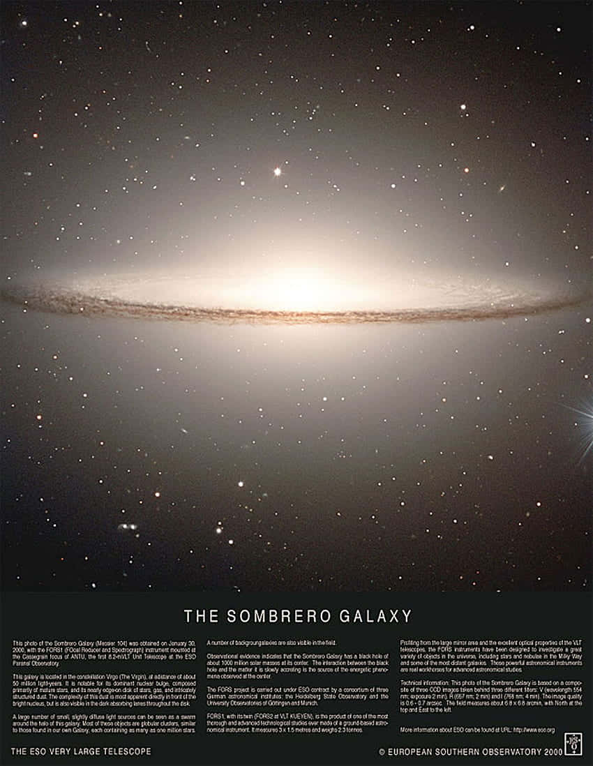  壁紙 — 令人嘆為觀止的闊邊帽星系景象，在黑暗的星空中閃耀著明亮的恆星和宇宙塵埃。