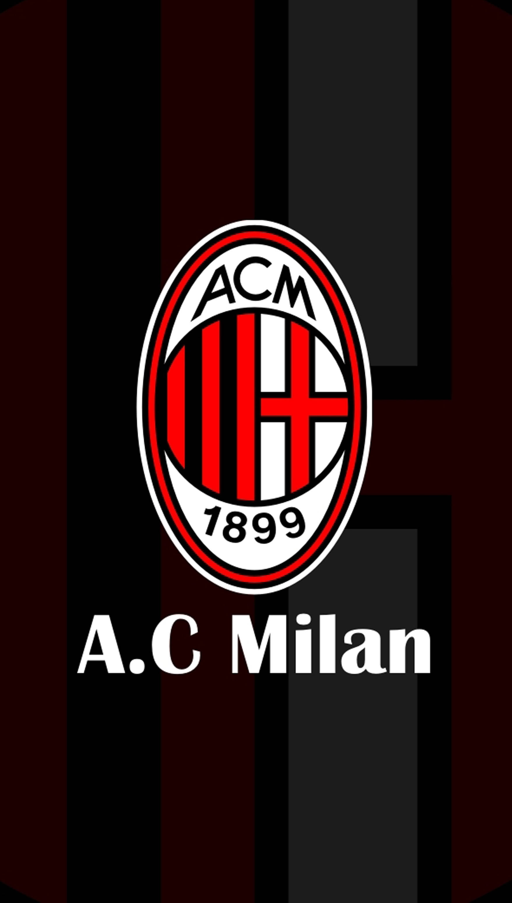 Logo 桌布 壁紙 — A.C. Milan 標誌置中於大膽的紅黑垂直條紋上，下方有白色文字。