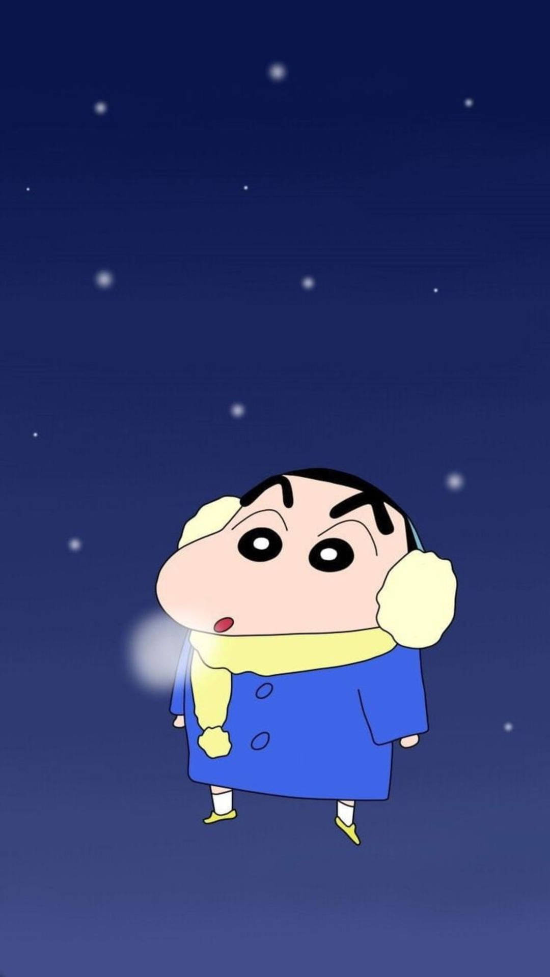 卡通男孩穿著冬季外套在星空下