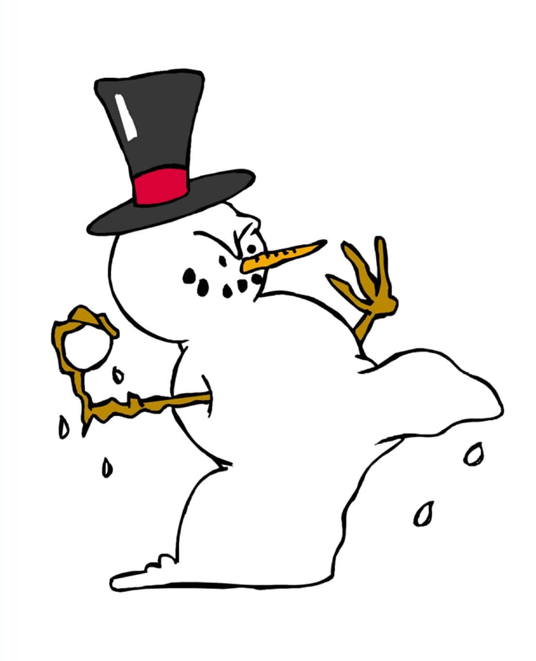  壁紙 — 一個戴著高帽的卡通雪人，拿著一個正在融化並滴落水滴的雪糕筒。