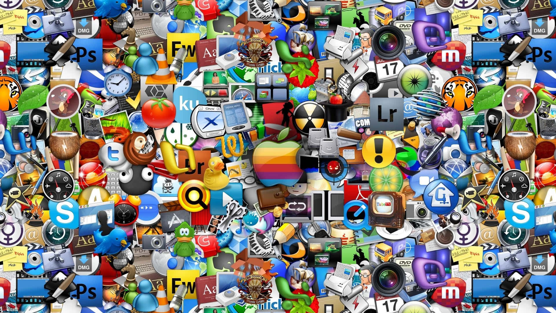 數位圖示、應用程式和符號的 Wallpaper 拼貼畫