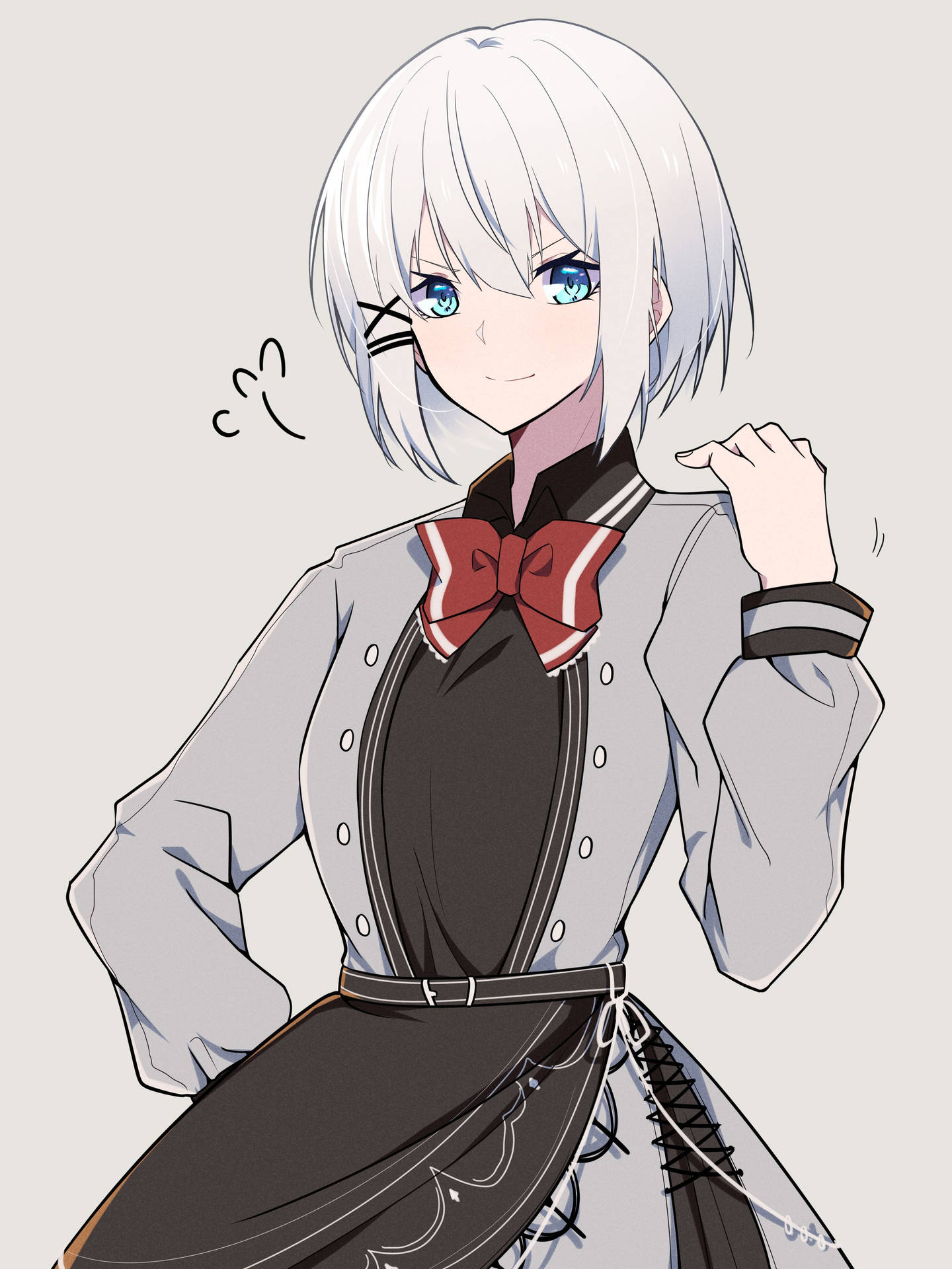 白髮藍眼的動畫女孩穿著校服微笑
