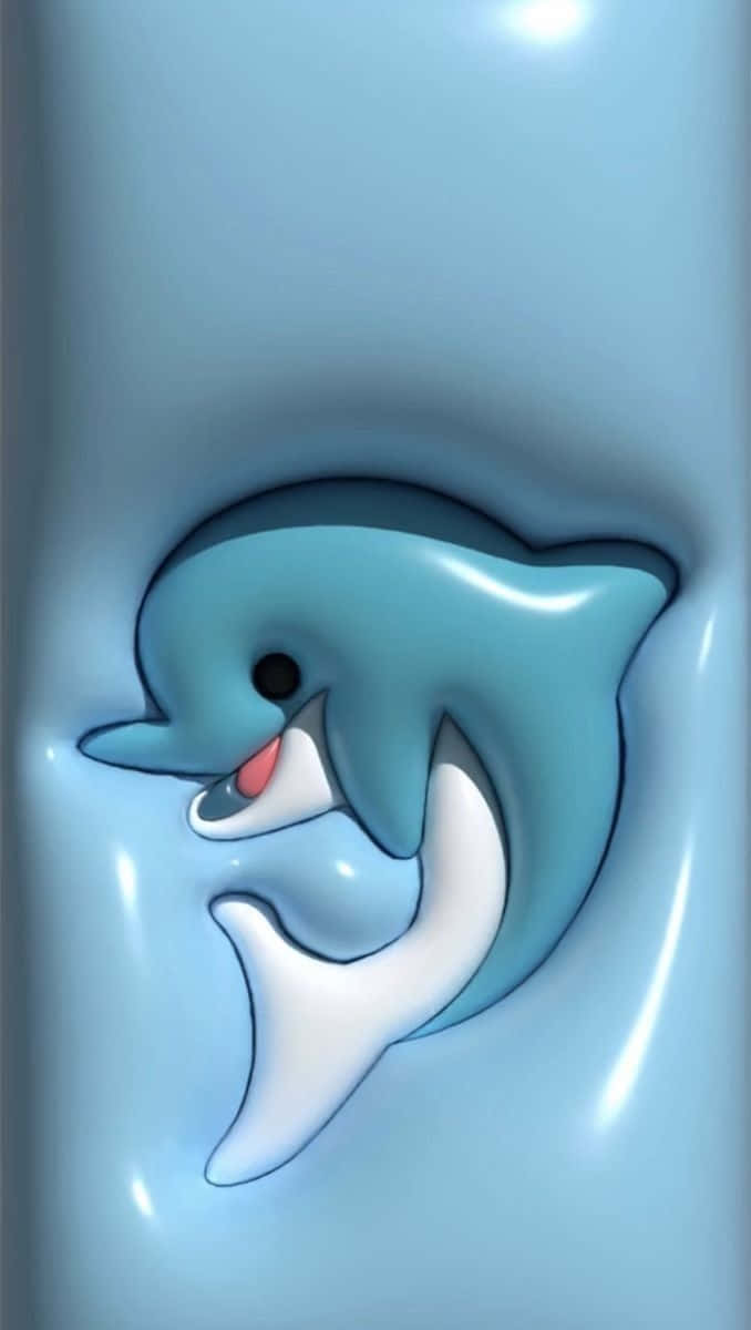 一隻微笑嘅卡通海豚喺藍色水中跳躍。 — 邁阿密海豚 GIF 壁紙