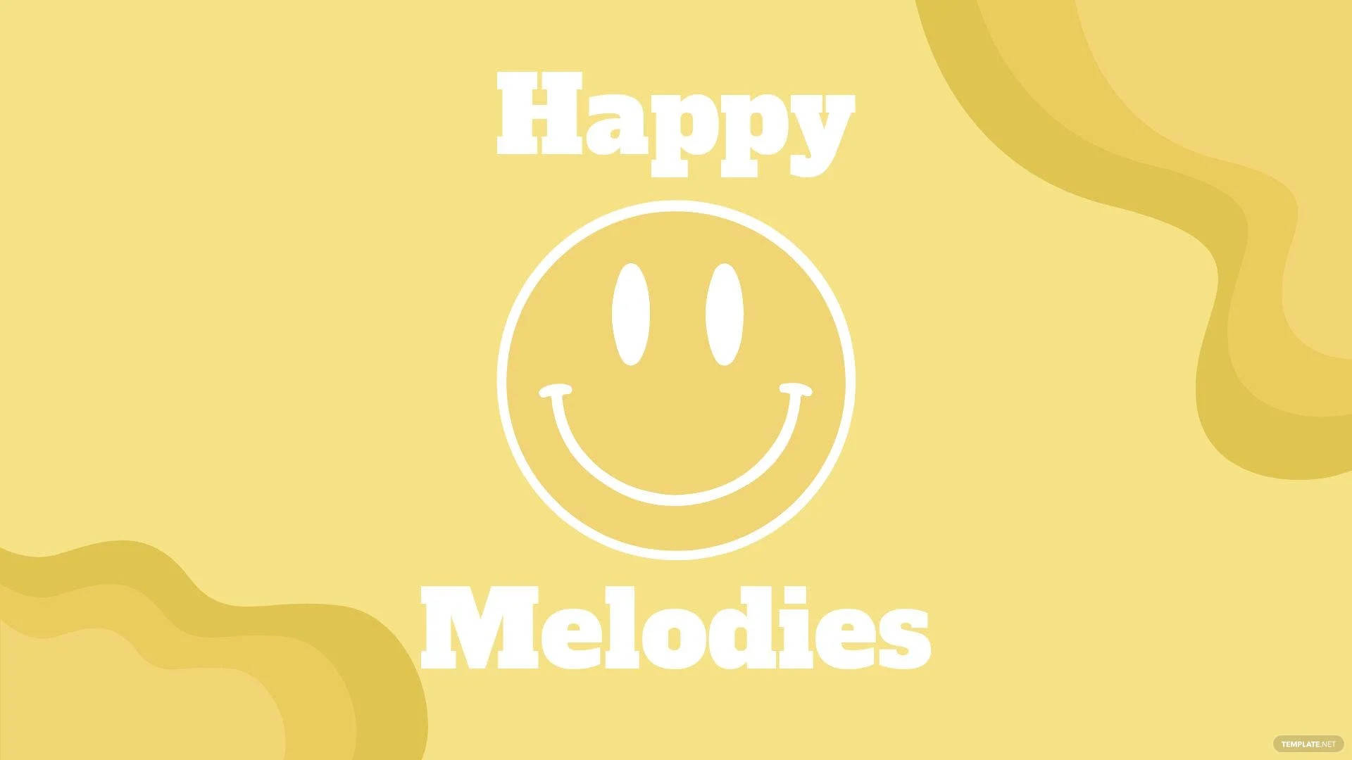 在黃色抽象背景上帶有笑臉的Happy Melodies文字。 — 學院風微笑臉 壁紙