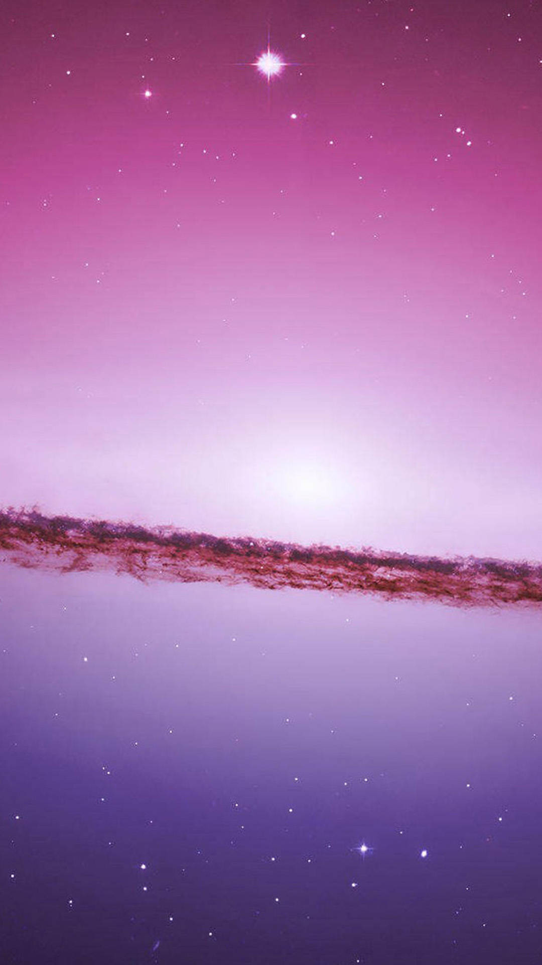 一個粉紅色和紫色的星系，在宇宙天空中有星星。