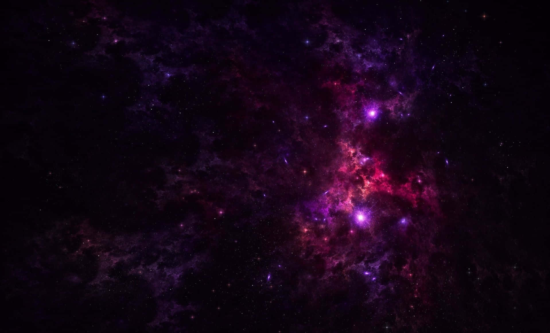 在深空中閃耀著星星的鮮豔紫色和粉紅色星雲。