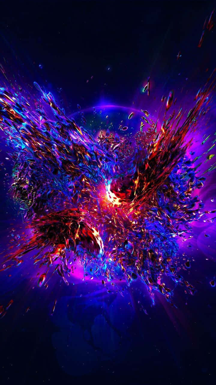 一隻火鳳凰在宇宙空間中爆炸，呈現電藍色和紅色色調。