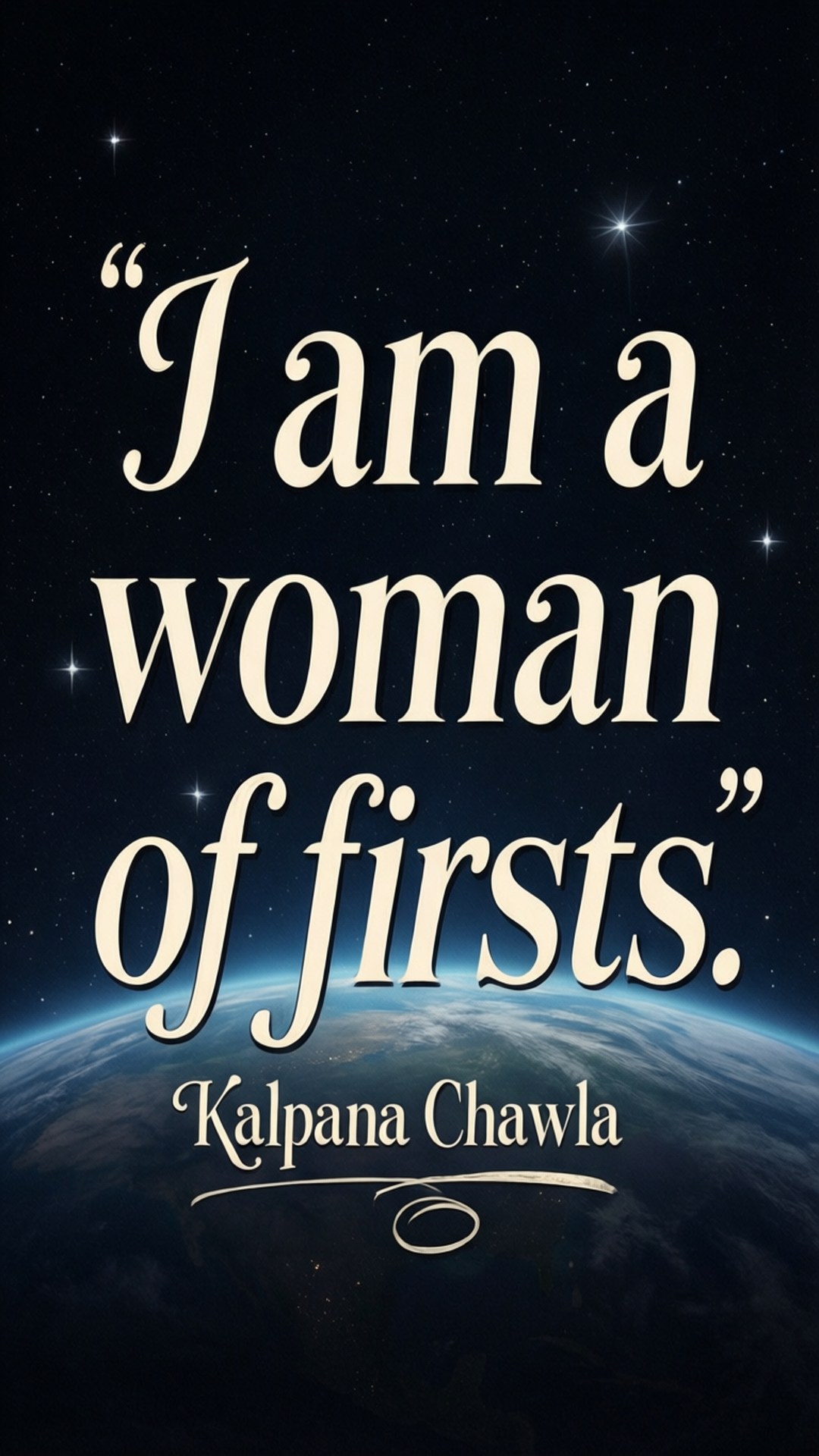 Kalpana Chawla 桌布 壁紙 — 從太空看地球，宇宙名言疊加在地球上，星星在黑暗虛空中閃爍。