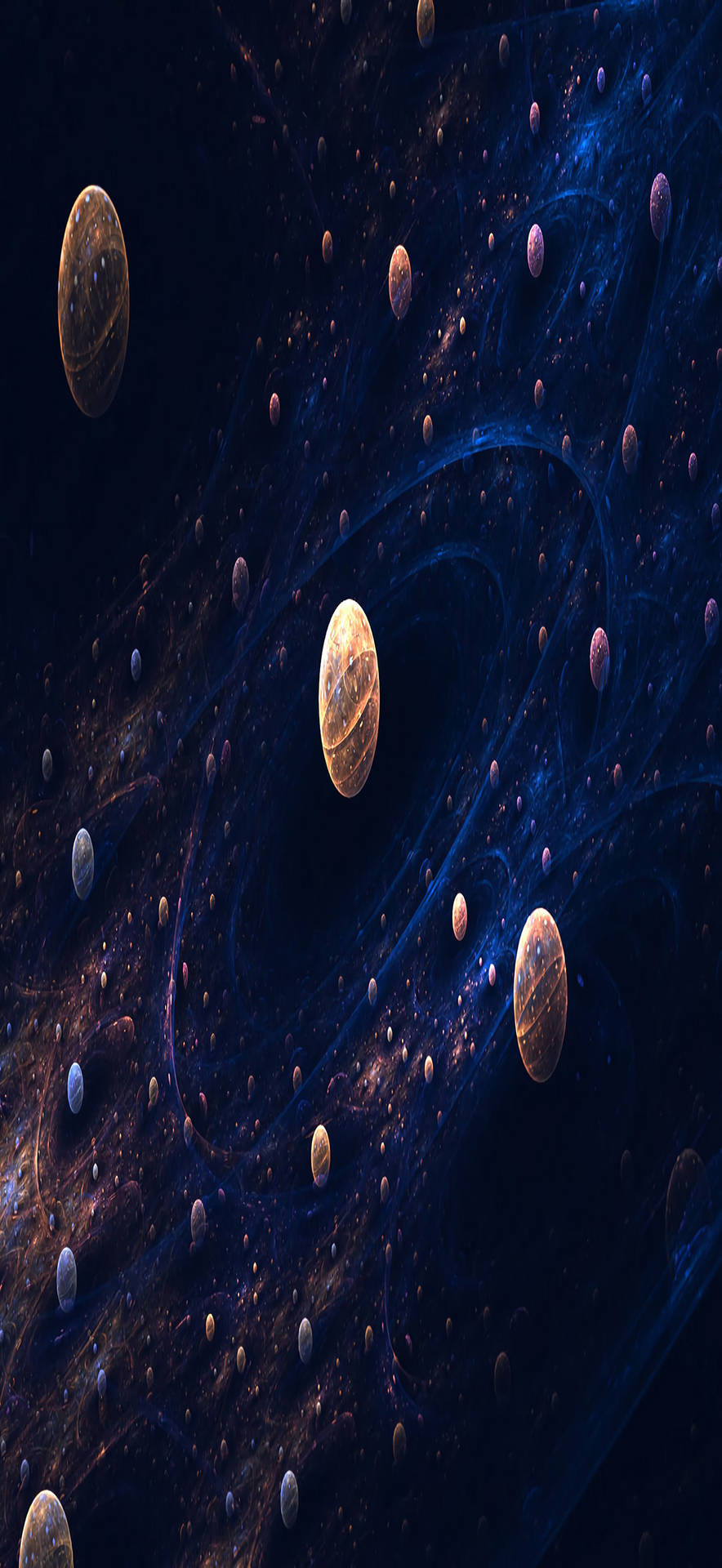 在黑暗的宇宙空間中漂浮的行星和發光的星雲。