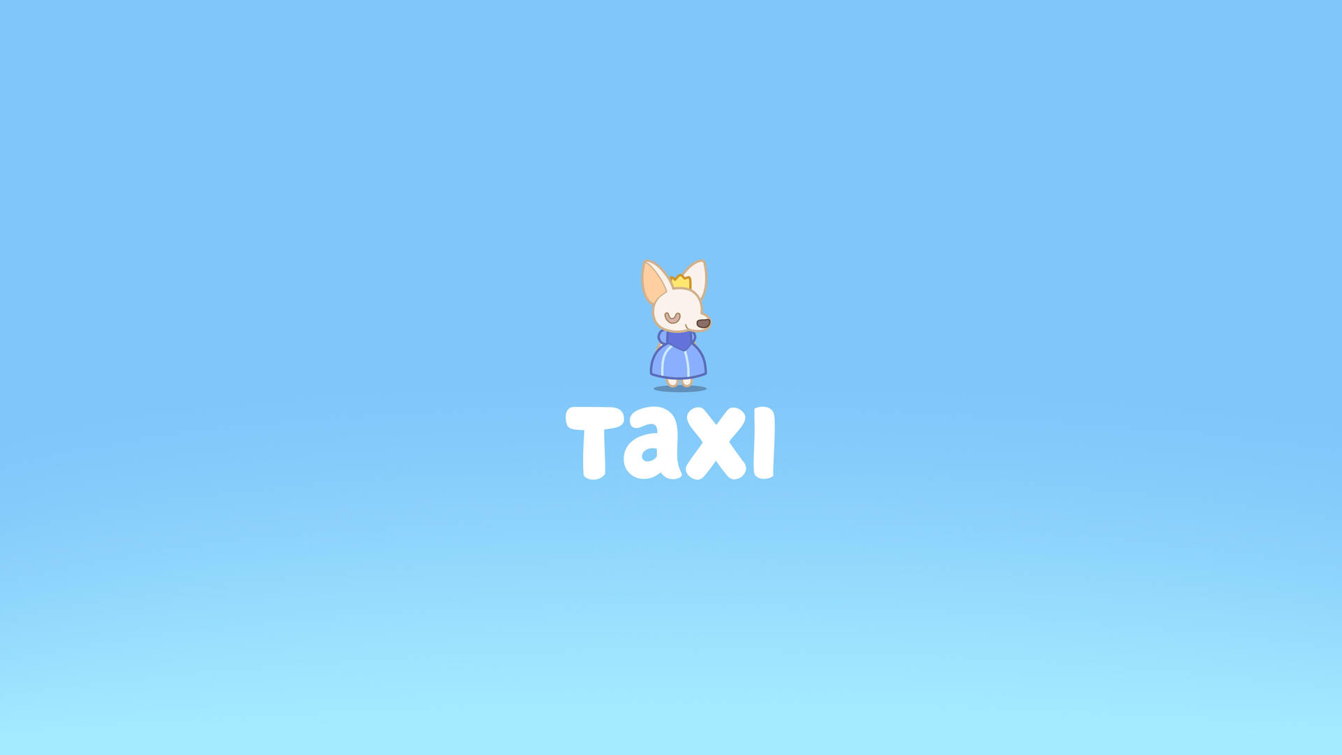 一隻卡通狐狸戴著皇冠和藍色連衣裙，下方有 taxi 一詞。