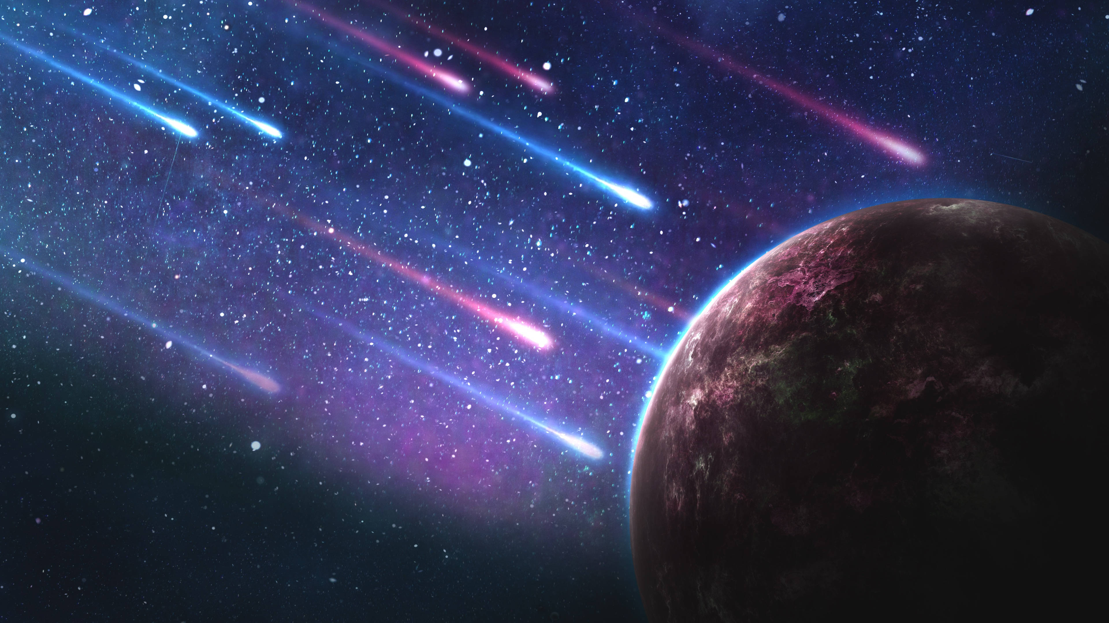 行星，發光的流星劃過繁星點點的宇宙天空。