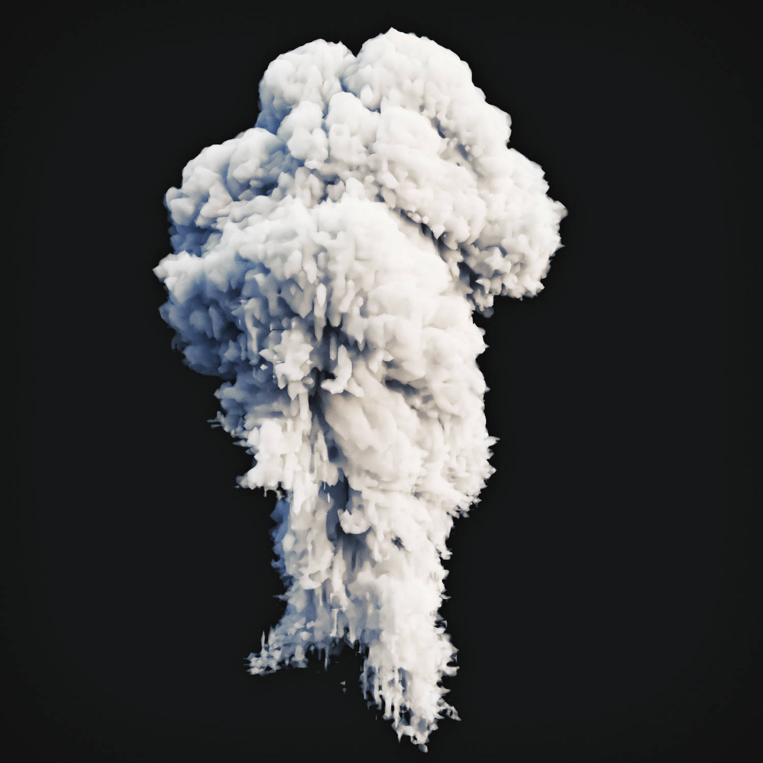 一團體積龐大的白色和藍色煙霧雲在黑色虛空中落下。