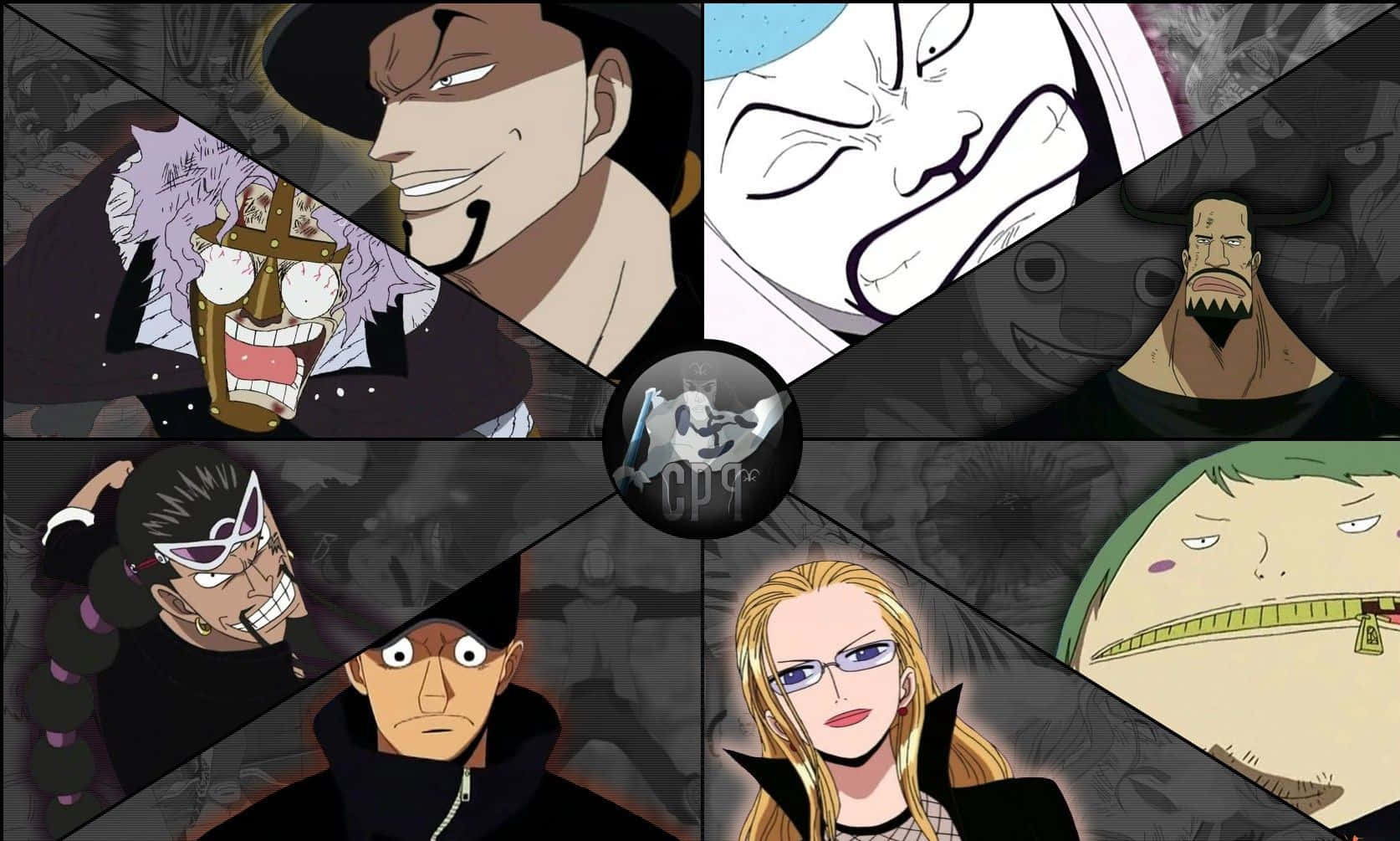 《One Piece》動漫角色拼貼畫，表情強烈。