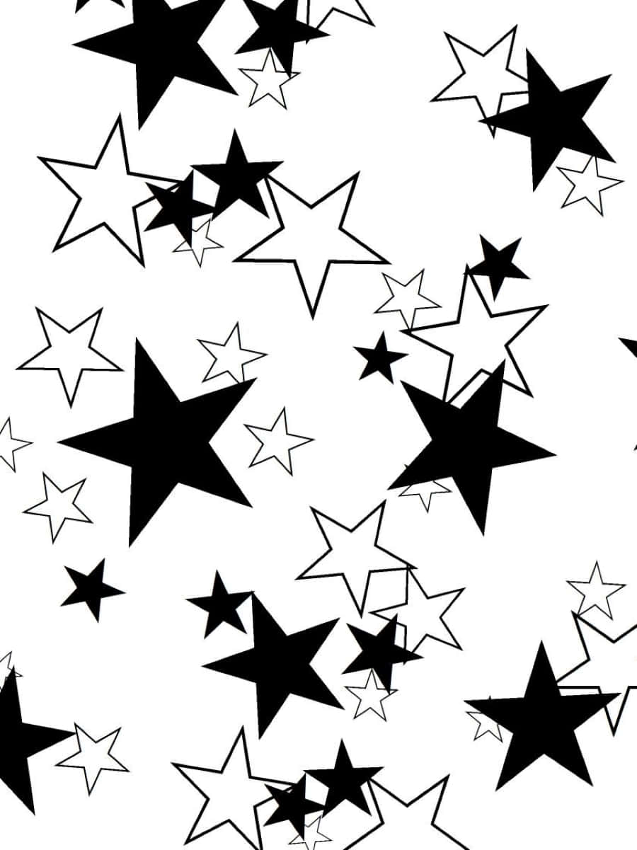 Black And White Star 桌布 壁紙 — 一個動態的黑白星星圖案，散落在乾淨的白色背景上。