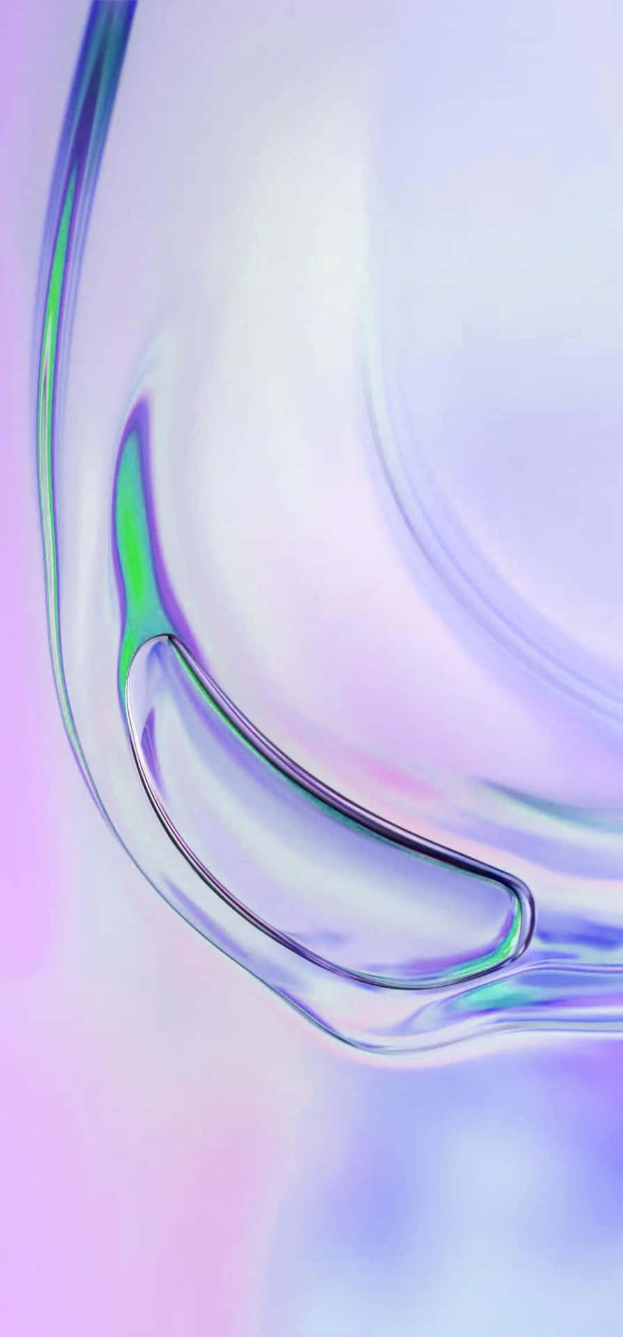  壁紙 — 流動的彩虹色液體在柔和嘅粉彩漸變背景上形成平滑嘅曲線。