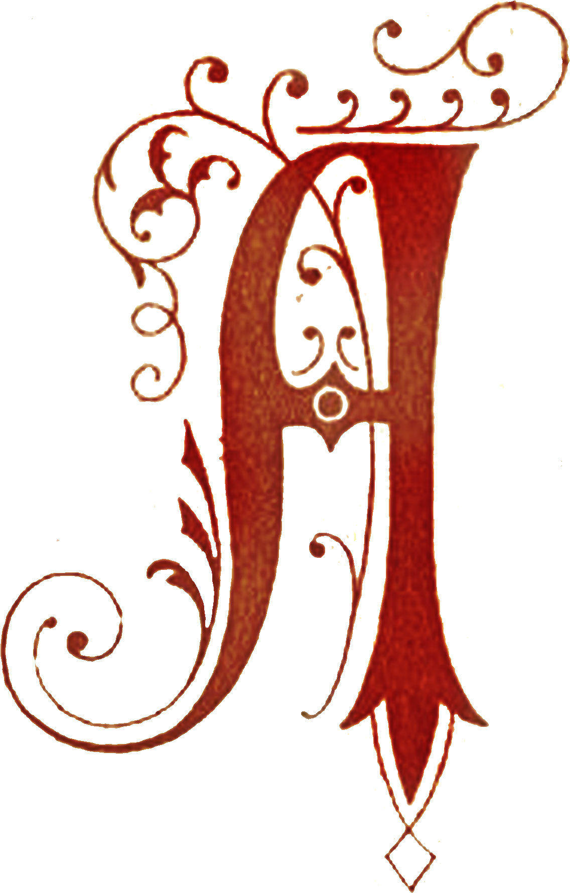 裝飾性字母A設計 壁紙 — 一個華麗的紅色大寫字母A，帶有旋轉的花飾，在純黑色背景上大膽地呈現。