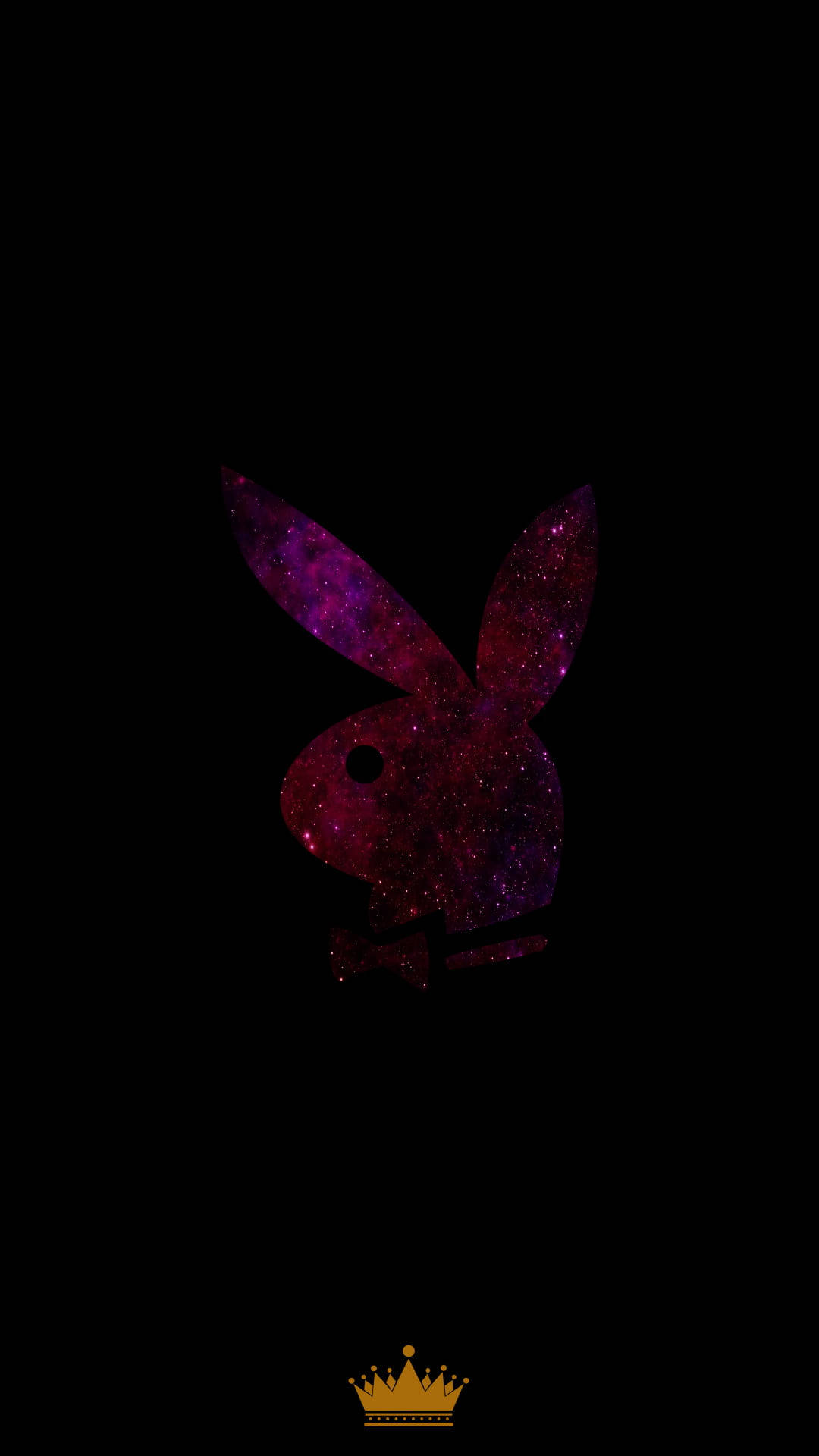 黑色背景上戴著金色皇冠的紫色星系兔子剪影