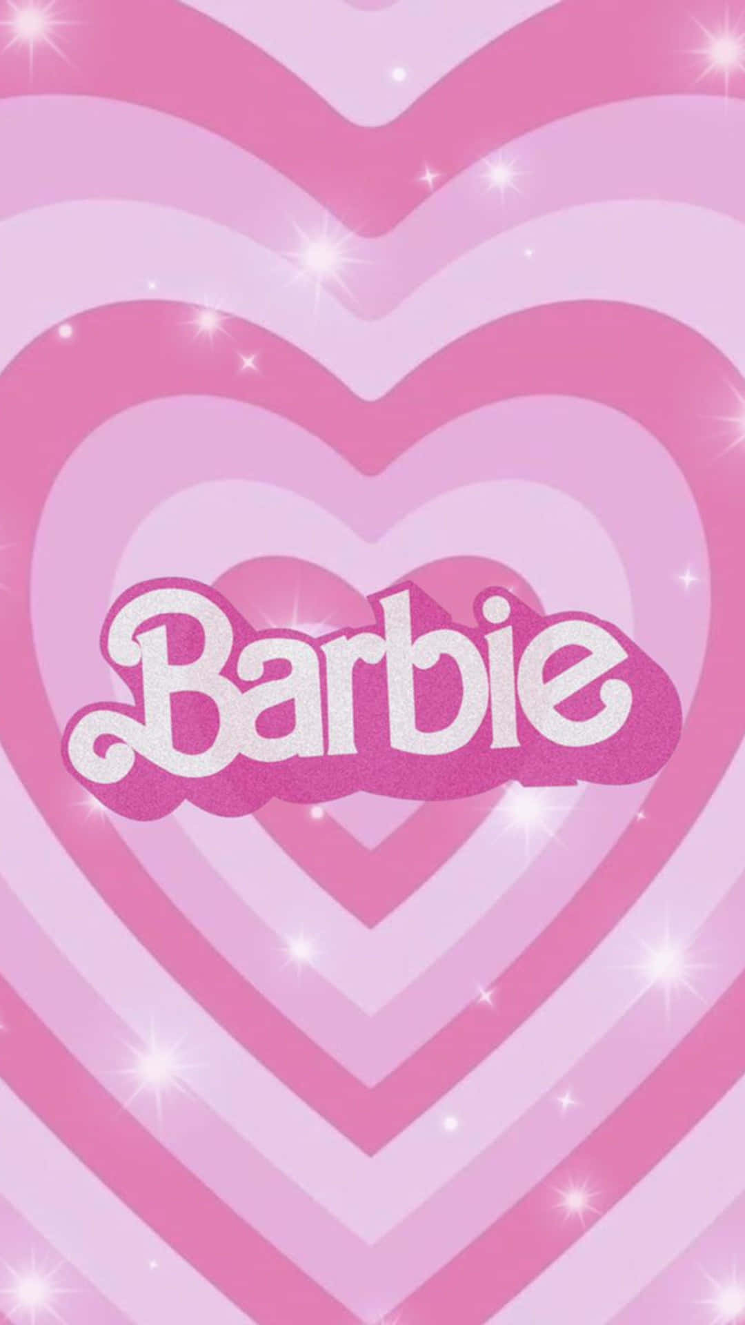 帶閃粉的粉紅色心形和草書Barbie字樣。 — 粉紅色心形動圖 壁紙