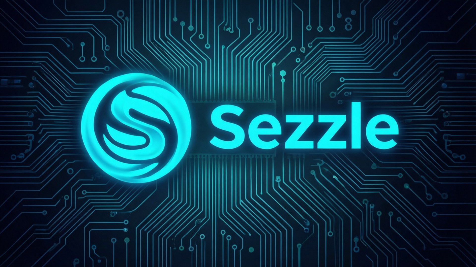 Sezzle 標誌在電路板背景上發光