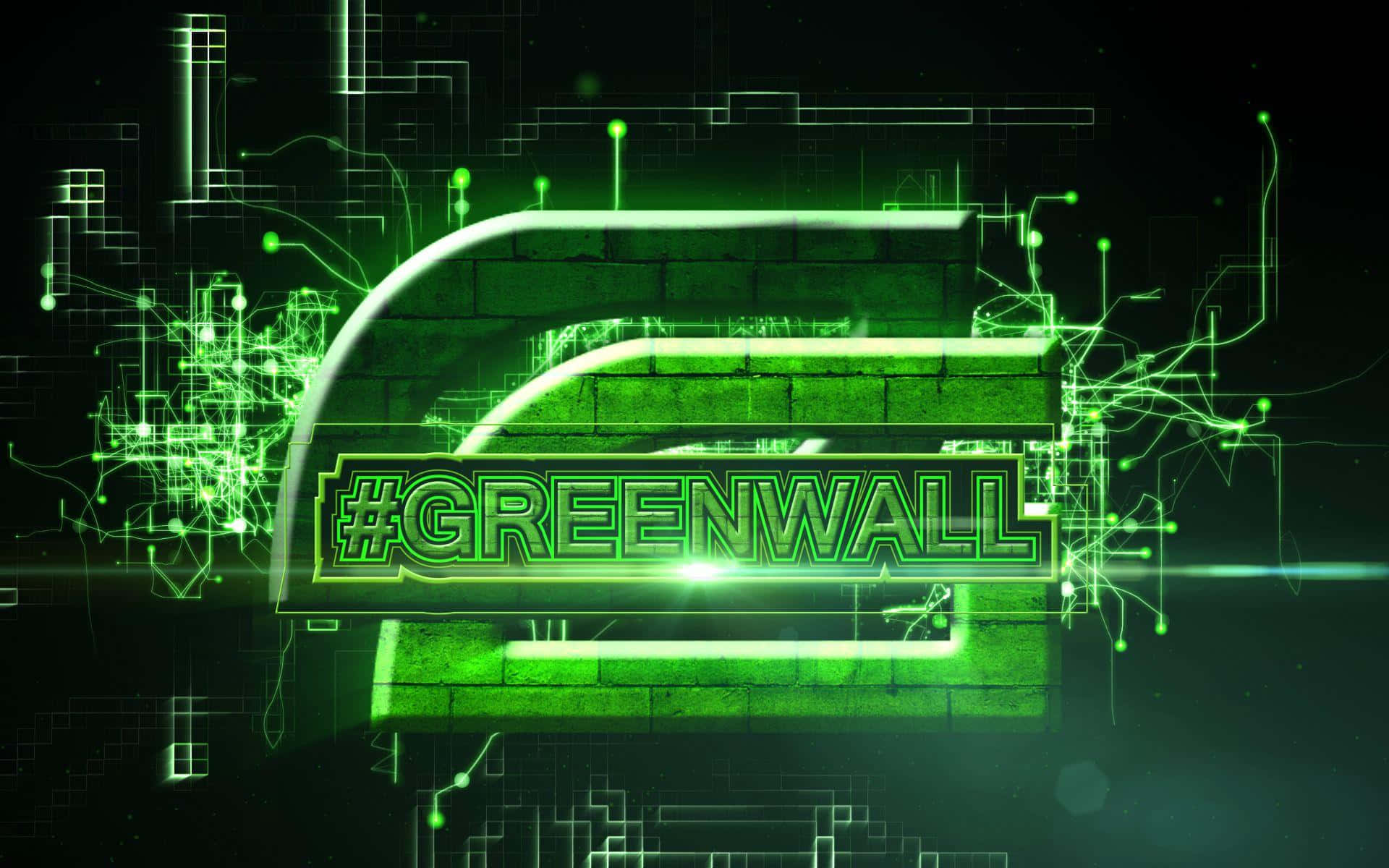 Optic Gaming 桌布 壁紙 — 一個發光的綠色 hashtag greenwall 在深色背景上與數碼電路一起脈動。