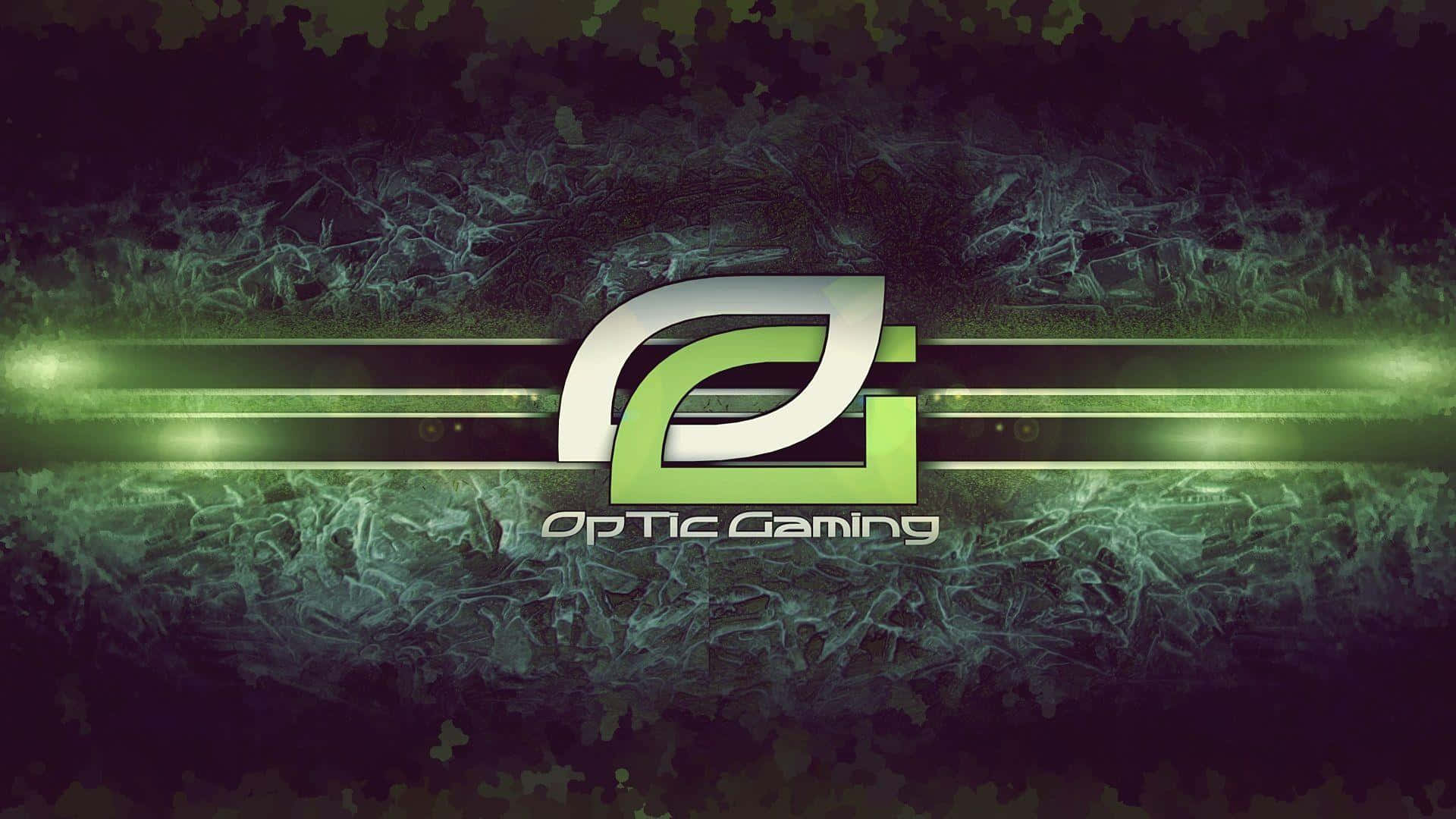 Optic Gaming 桌布 壁紙 — 一個發光綠色嘅 'OG' 標誌，用於 Optic Gaming，置中喺一個深色紋理背景上，帶有水平光線條紋。