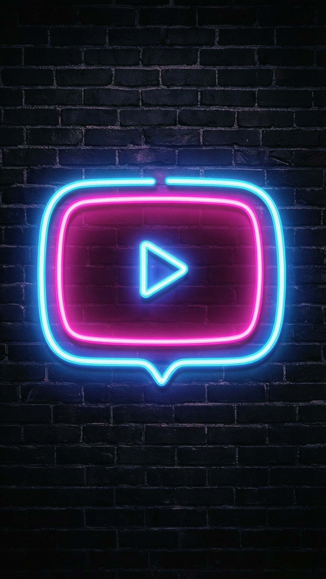 夜間在深色磚牆上發光的霓虹燈 YouTube 標誌。