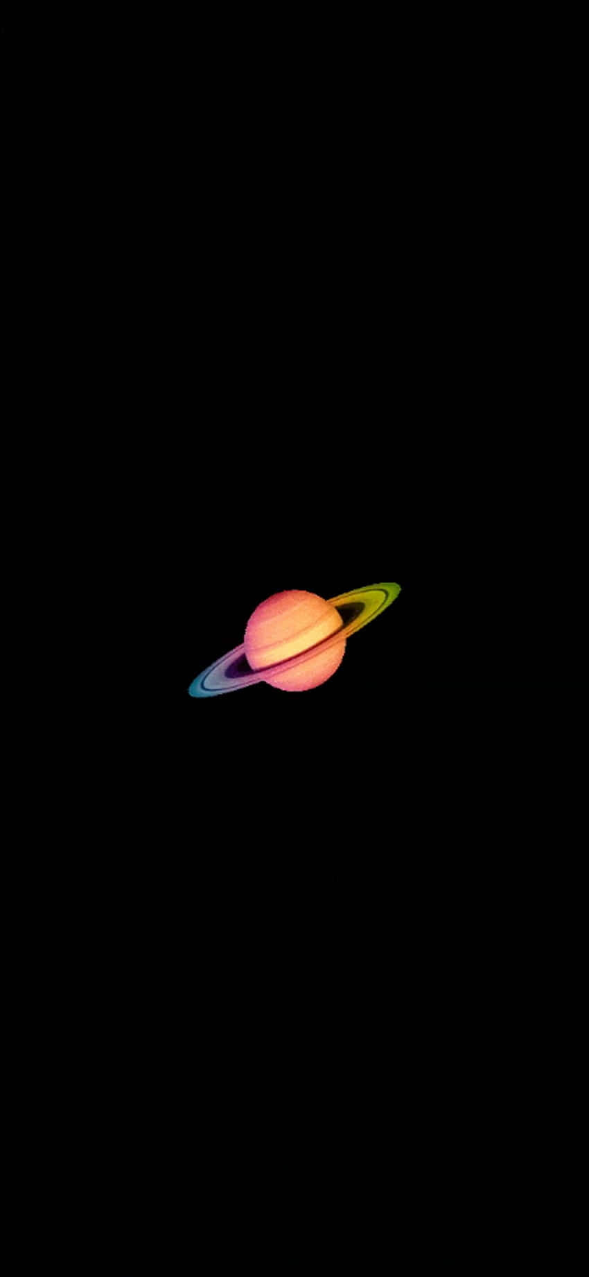  壁紙 — 一顆帶有彩虹環的發光行星獨自漂浮在廣闊的黑色虛空中。