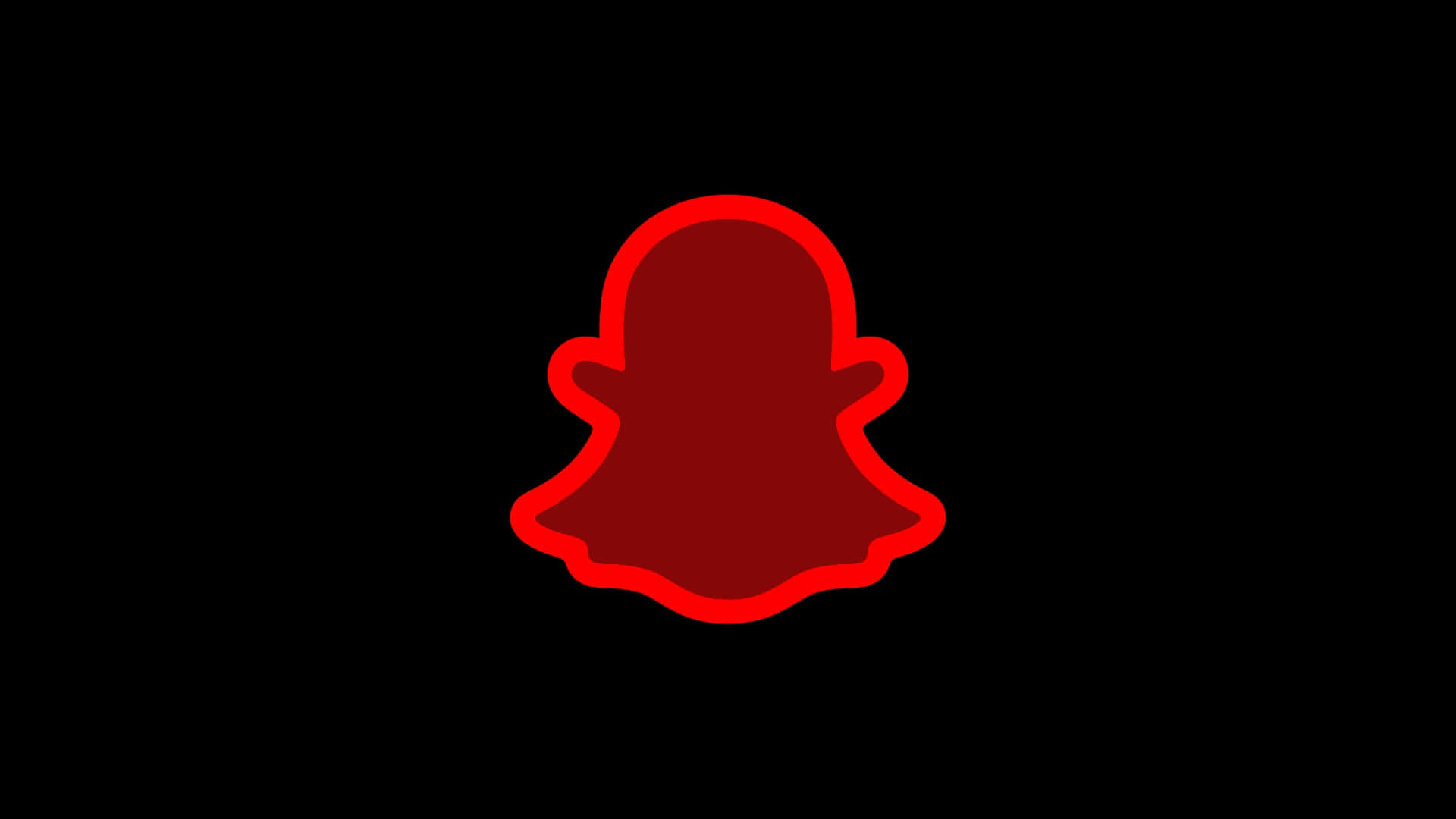  壁紙 — 在純黑色背景中央發光的紅色Snapchat鬼魂標誌。
