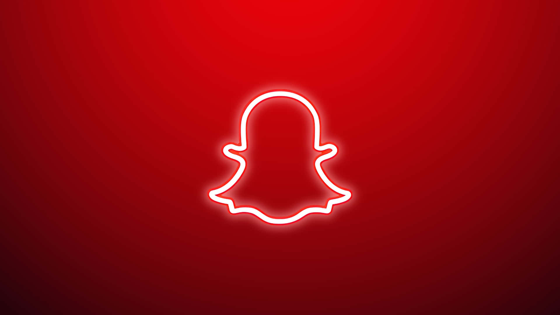  壁紙 — 發光白色霓虹燈Snapchat鬼魂標誌輪廓，居中在漸變紅色背景上。