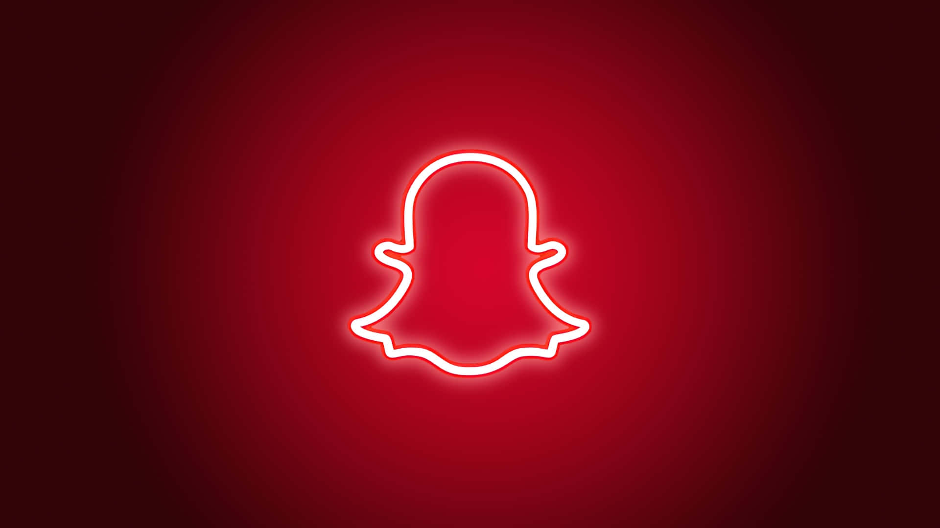  壁紙 — 一個發光的白色霓虹燈Snapchat鬼魂標誌，居中在漸變紅色背景上。