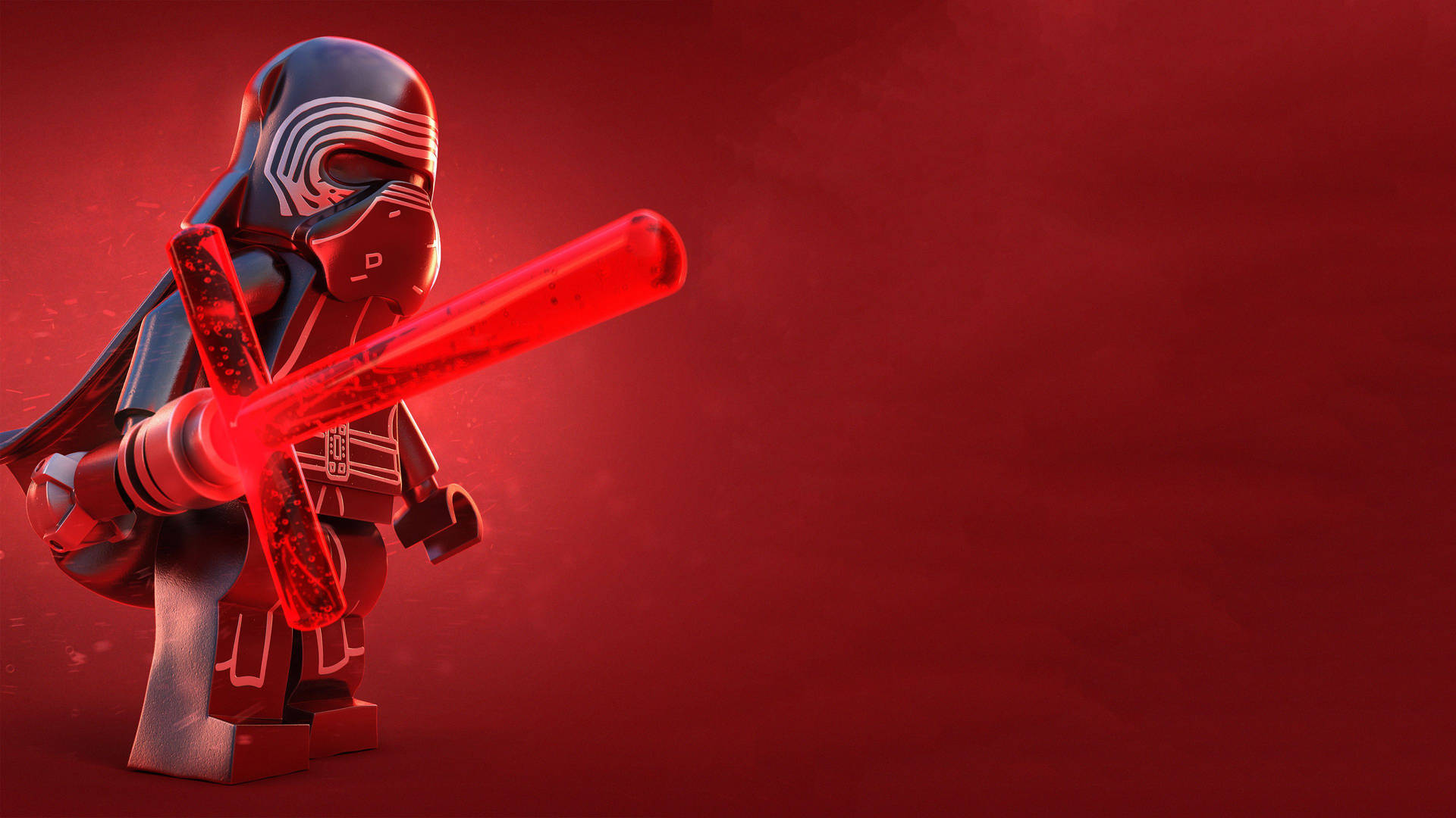 LEGO Kylo Ren在紅色背景前手持紅色光劍。