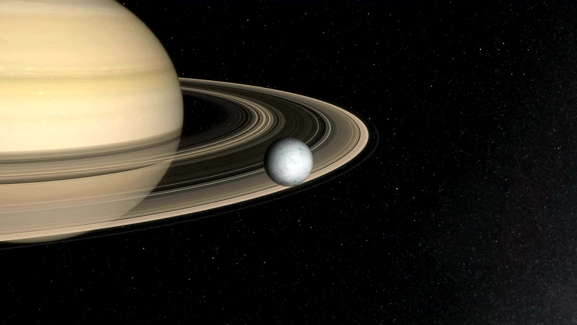 土星帶有光環和衛星，在深空星群中