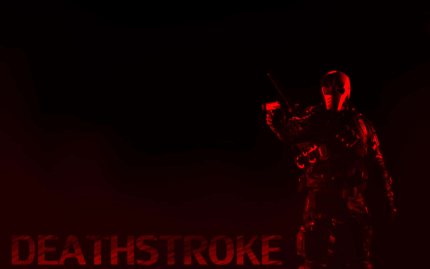  壁紙 — 一個身穿紅色戰術裝備的威脅人物，手持武器，站在黑暗背景前。