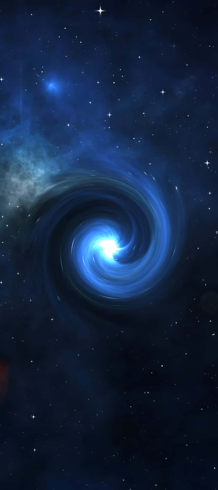  壁紙 — 一個迷人的藍色螺旋星系，在星光燦爛的宇宙背景下旋轉著耀眼的光芒。