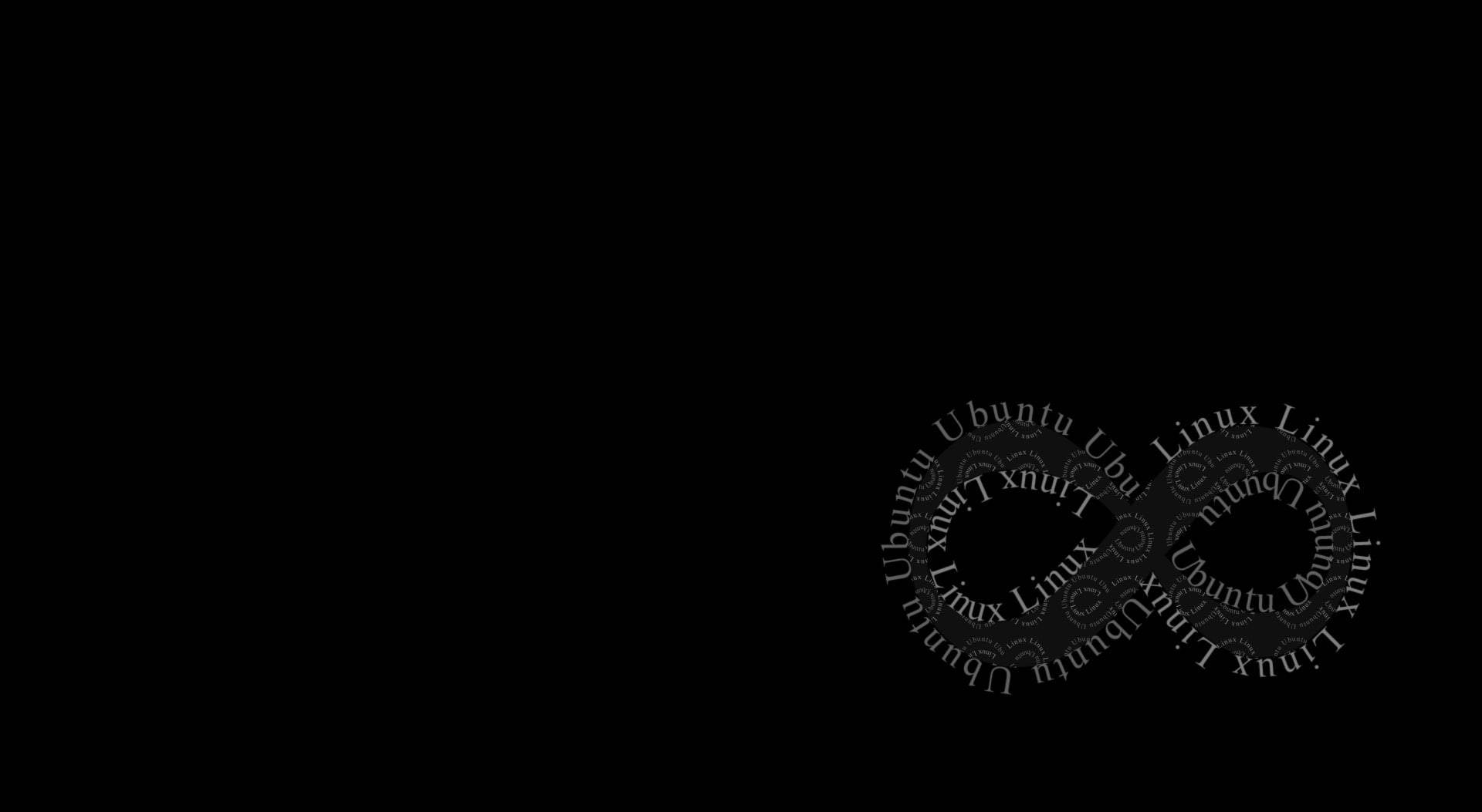 一個由 Ubuntu 和 Linux 文字組成的發光無限符號，位於黑色背景上。