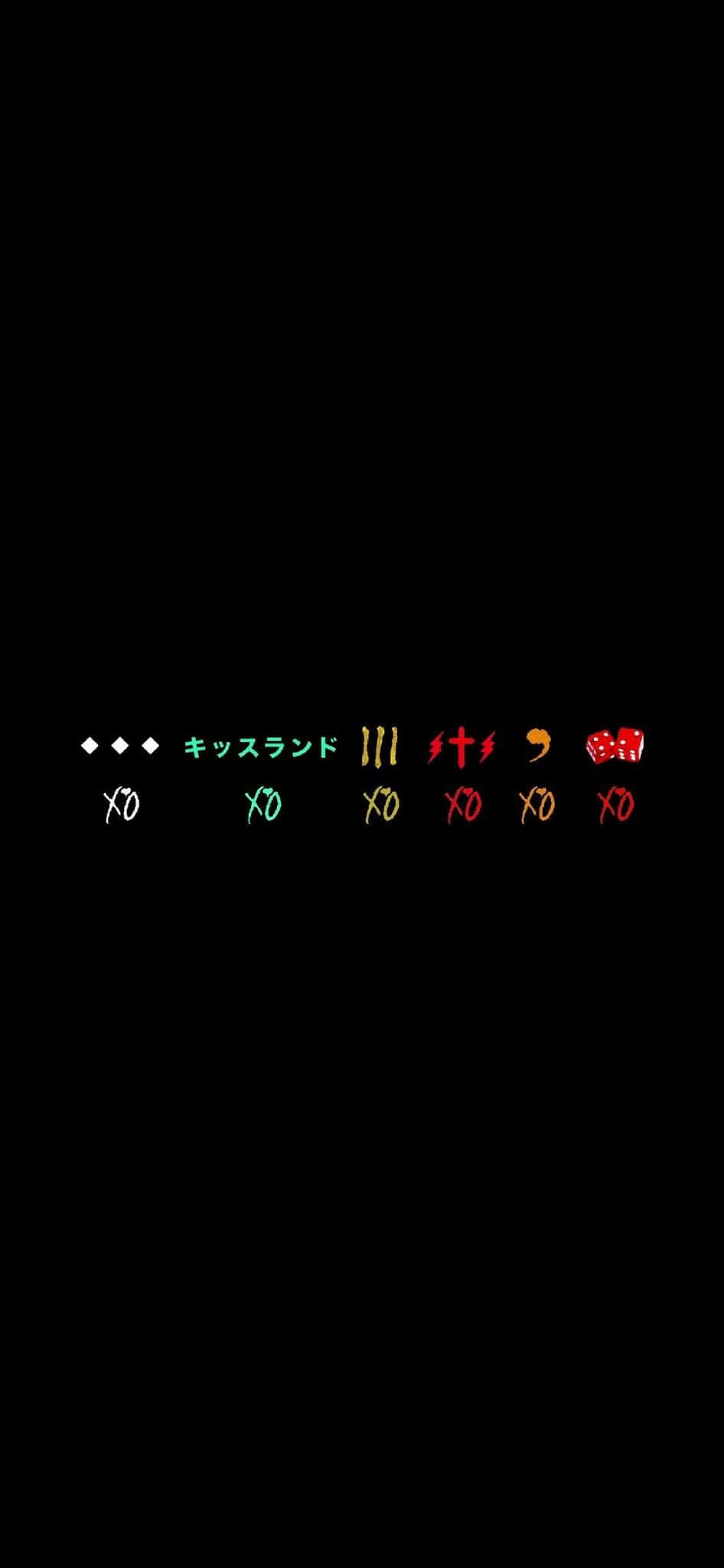 黑色背景上的發光霓虹文字和符號。