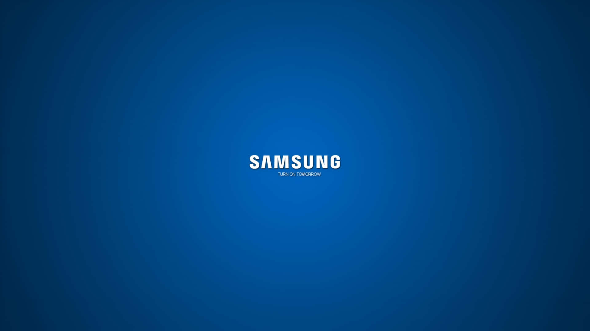  壁紙 — 簡約藍色漸變背景，中央放置白色Samsung標誌及標語。
