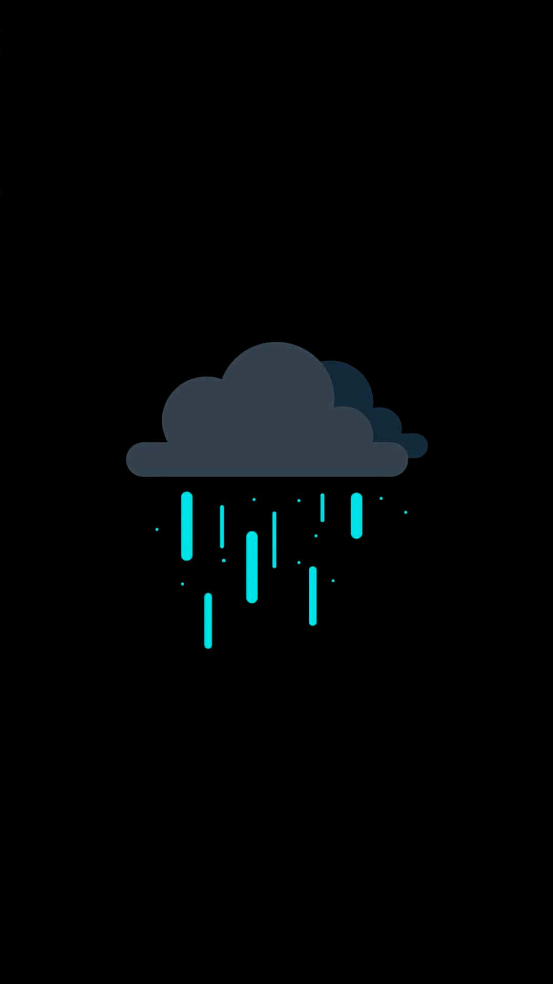 發光的青色雨從黑色背景上的暗色雲朵中落下