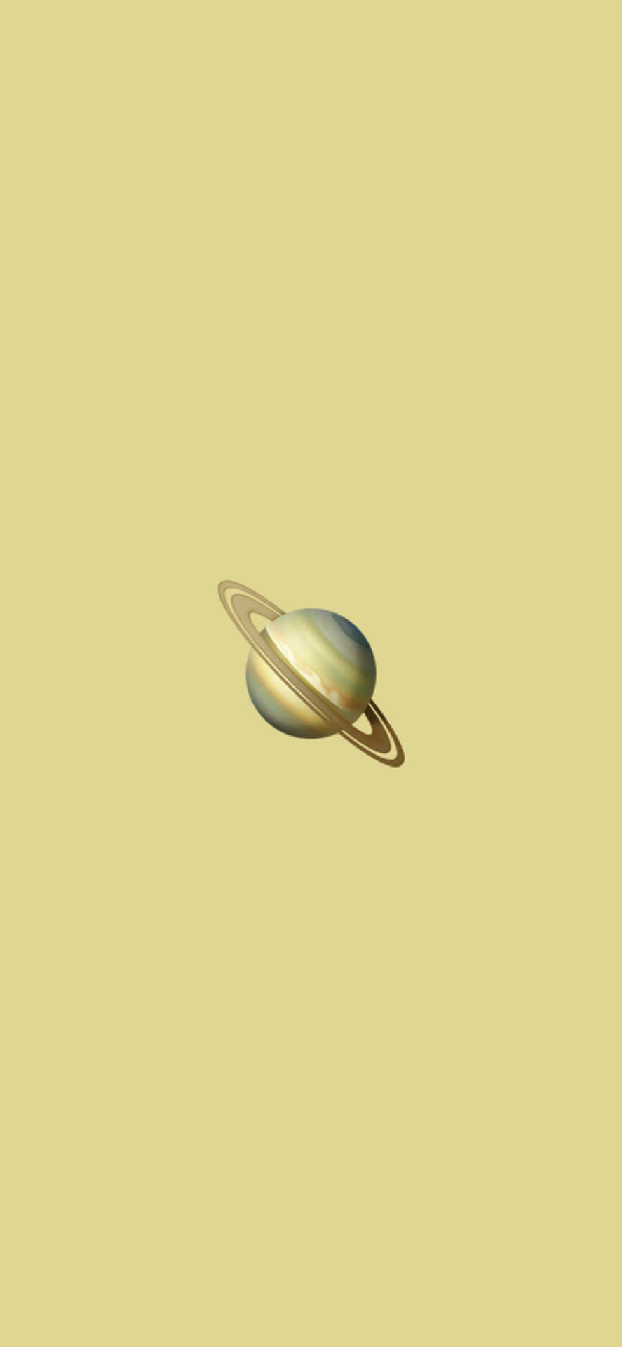  壁紙 — 一個極簡的土星帶有光環，獨自漂浮在純淡黃色背景上。