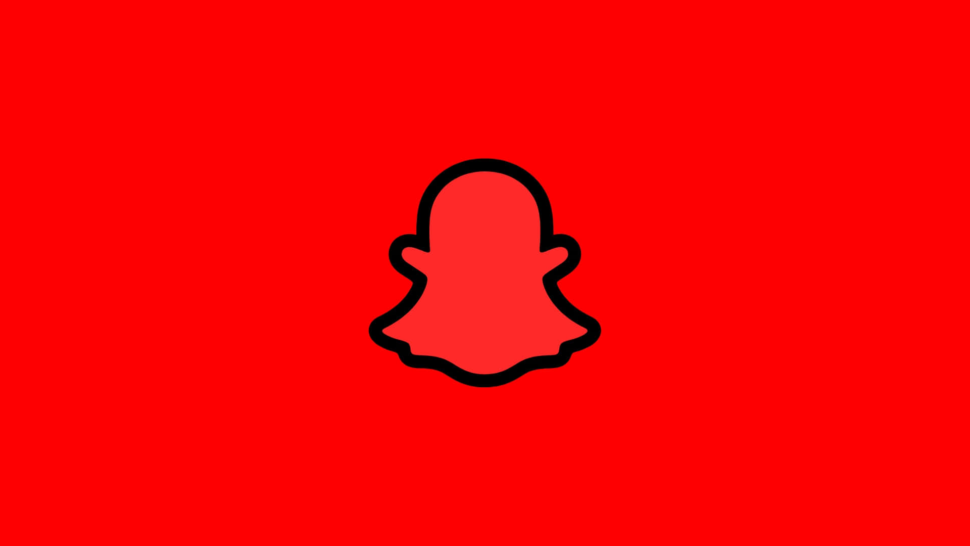  壁紙 — 一個極簡風格的Snapchat鬼魂標誌，黑色輪廓，置於純紅色背景上。