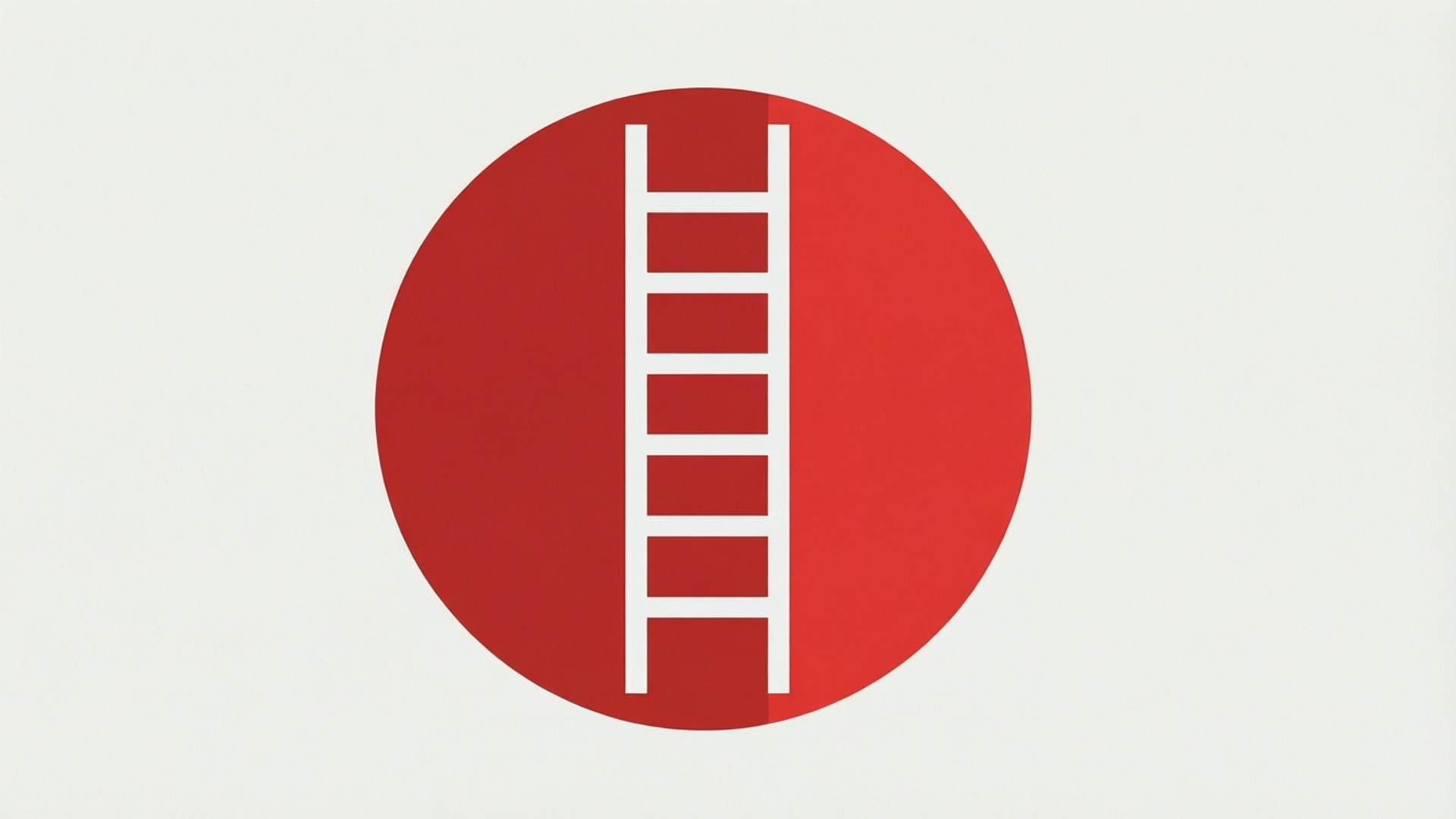 Geometric Ladder 壁紙 — 一個極簡的白色梯子圖標，居中在一個大膽的紅色圓圈內，背景為淺灰色。