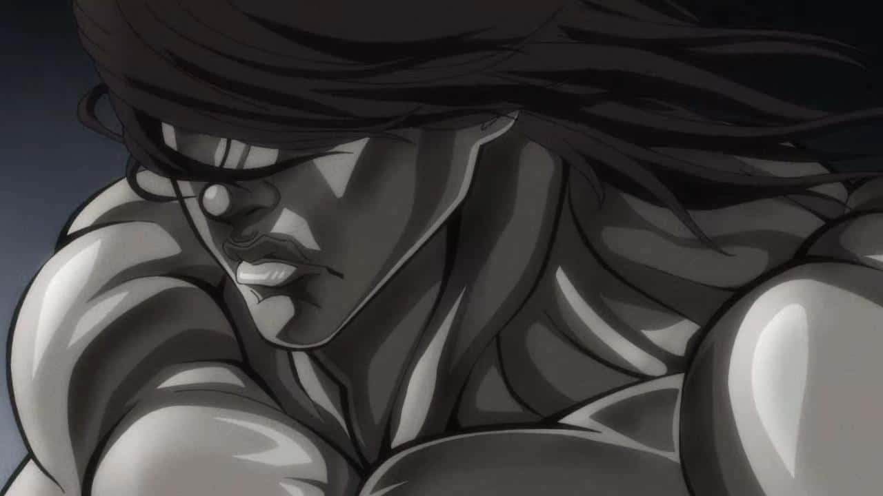  壁紙 — 一個肌肉發達的動漫角色，深色頭髮和眼鏡，在戲劇性的黑白特寫中凝視著。