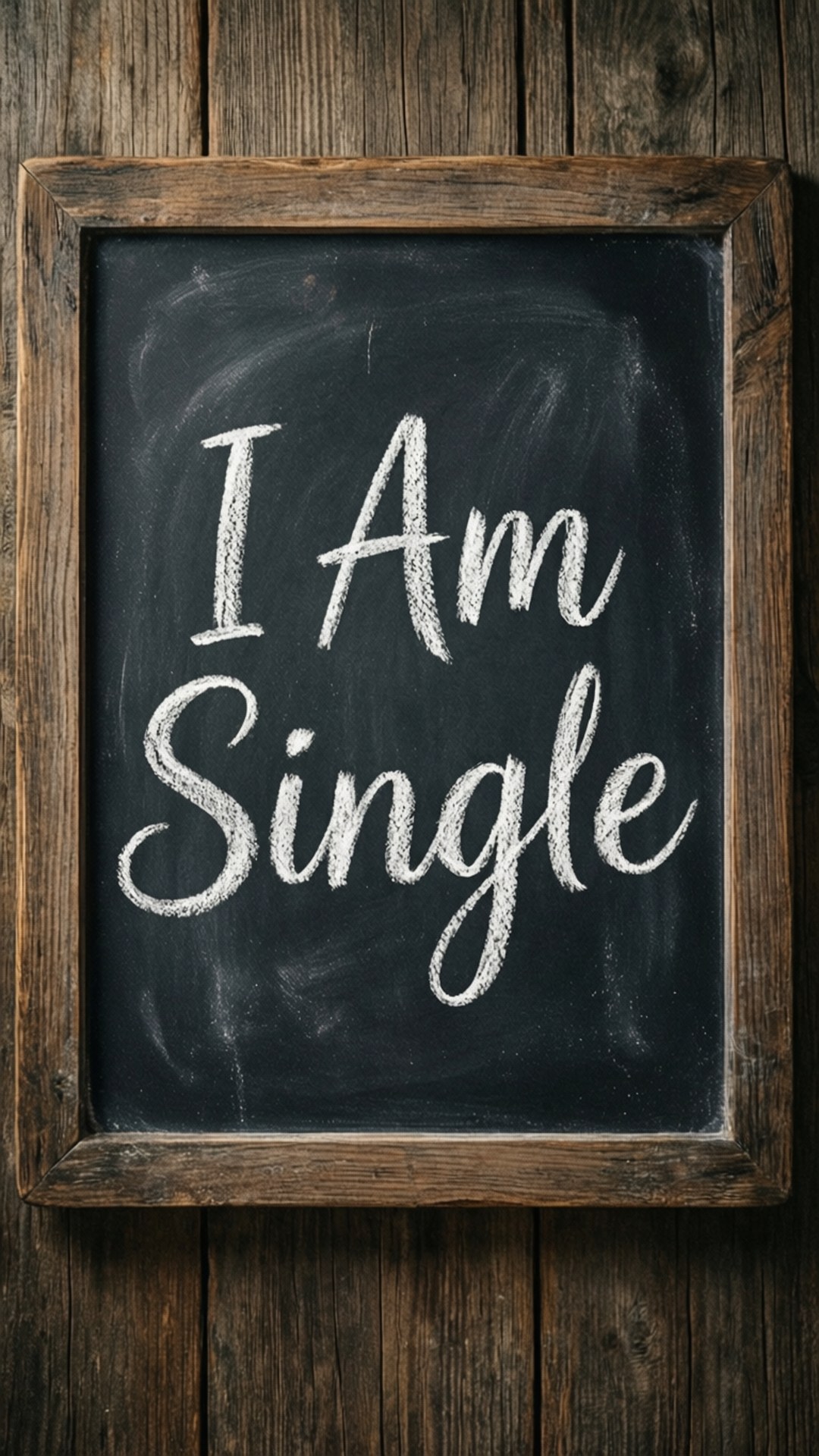 Chalkboard Charm 壁紙 — 一個質樸的木框黑板在深色背景上用白色粉筆顯示「I Am Single」這句話。