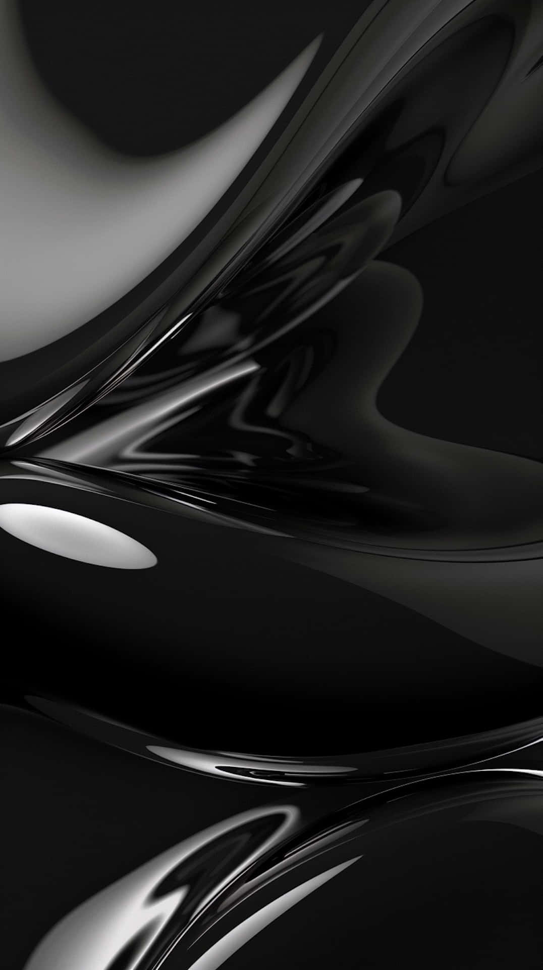 Black iPhone Xr 桌布 壁紙 — 一個時尚的抽象構圖，由光滑的黑白液體狀曲線組成，以流暢的流動運動反射光線。